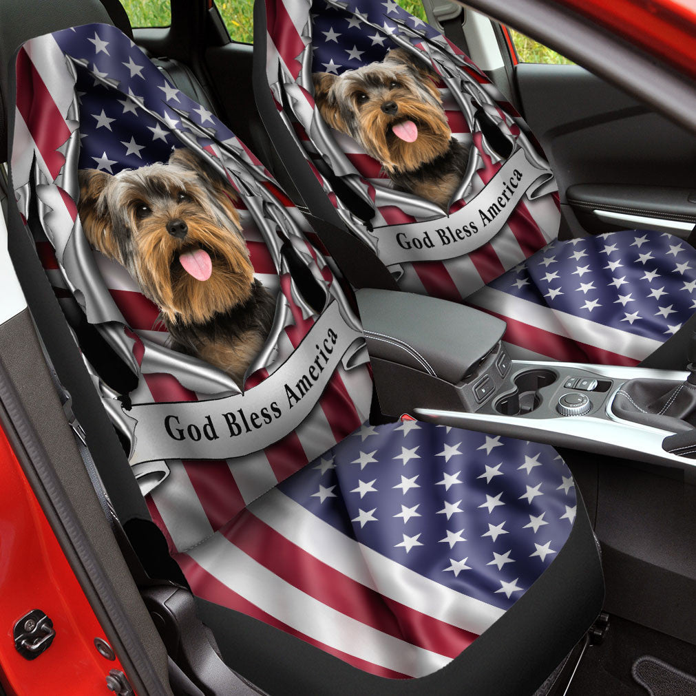 Yorkshire Terrier Dog Inside Flag Gob Bless America Car Seat Covers