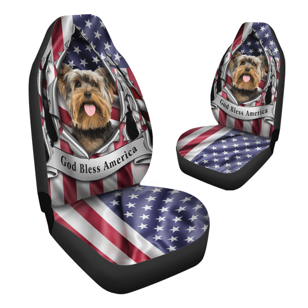 Yorkshire Terrier Dog Inside Flag Gob Bless America Car Seat Covers