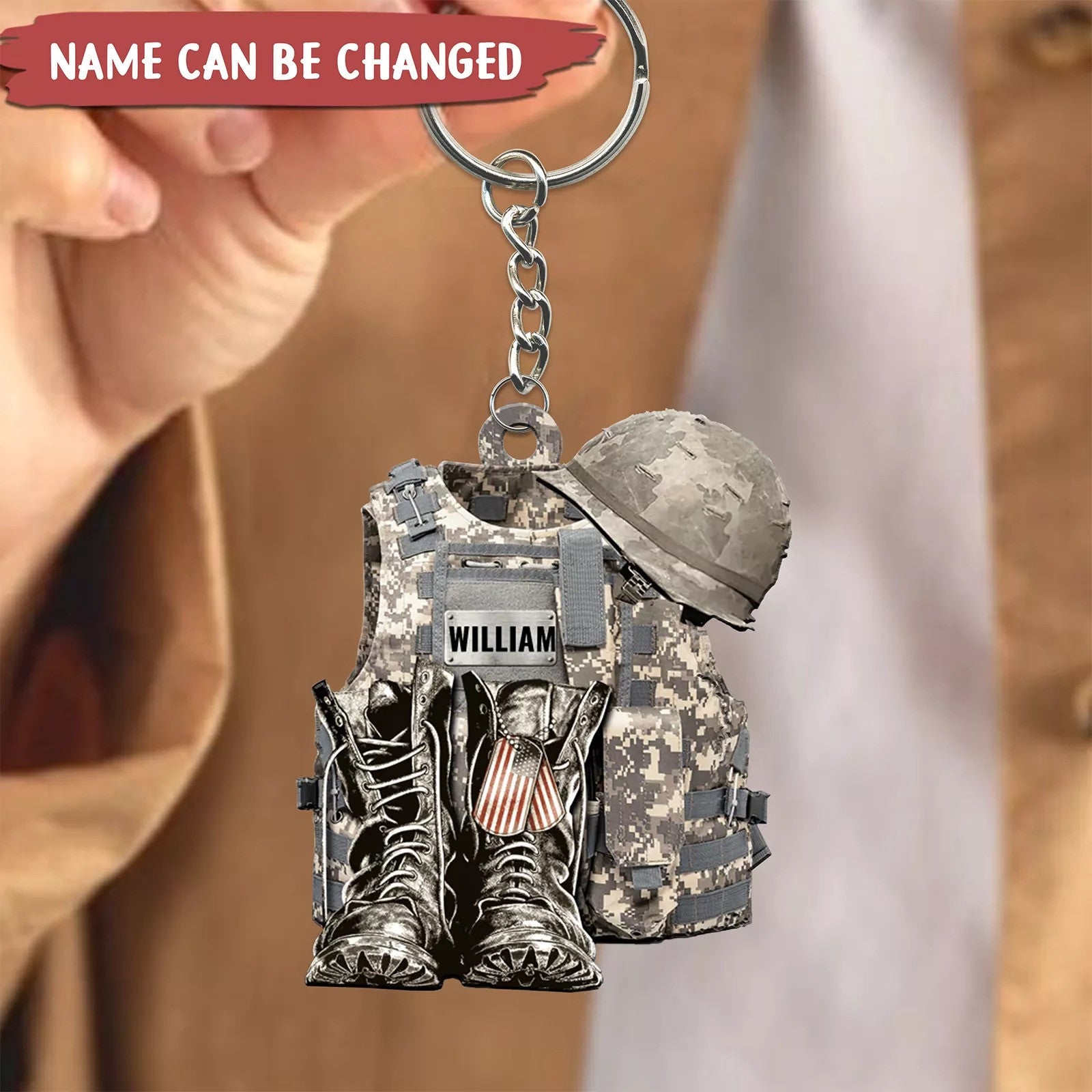 Military Uniform - Personalized Boots & Hat Flat Acrylic Keychain Custom Name Dad Veteran Keychain