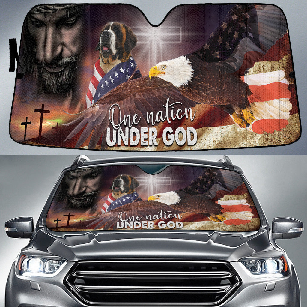 Saint Bernard One Nation Under God American Flag Printed Car Sun Shades Cover Auto Windshield Coolspod