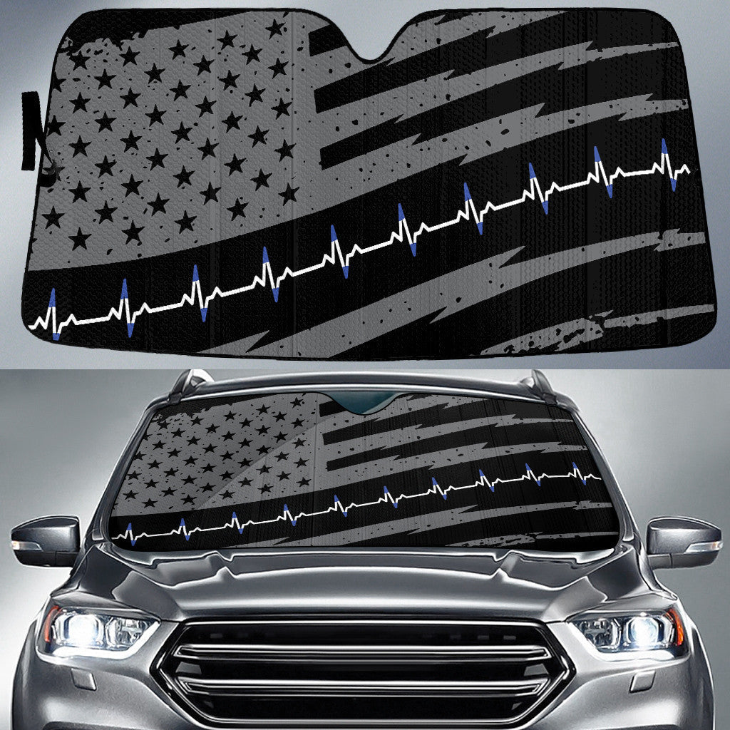 Grey Black American Flag And White Blue Heartbeat Printed Car Sun Shades Cover Auto Windshield Coolspod