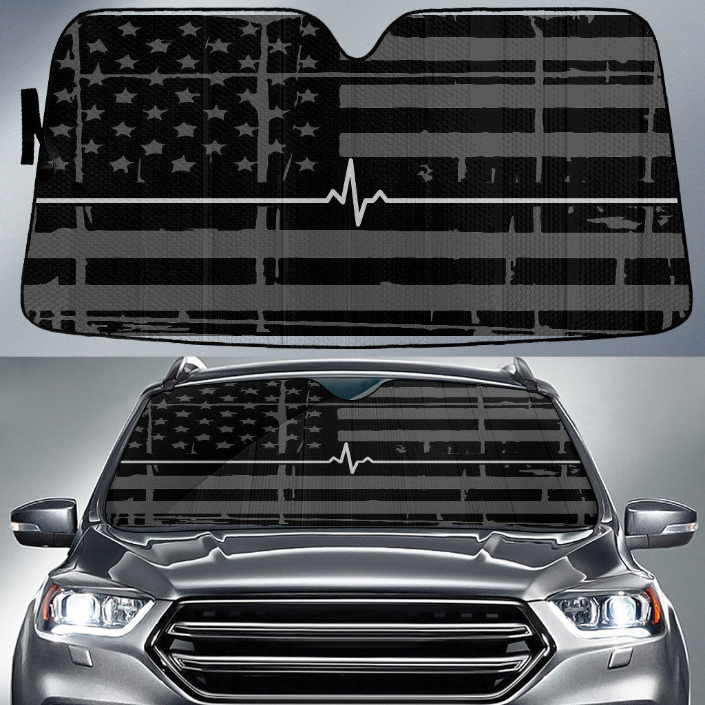 Grey Heartbeat Black And Grey American Flag Printed Car Sun Shades Cover Auto Windshield Coolspod