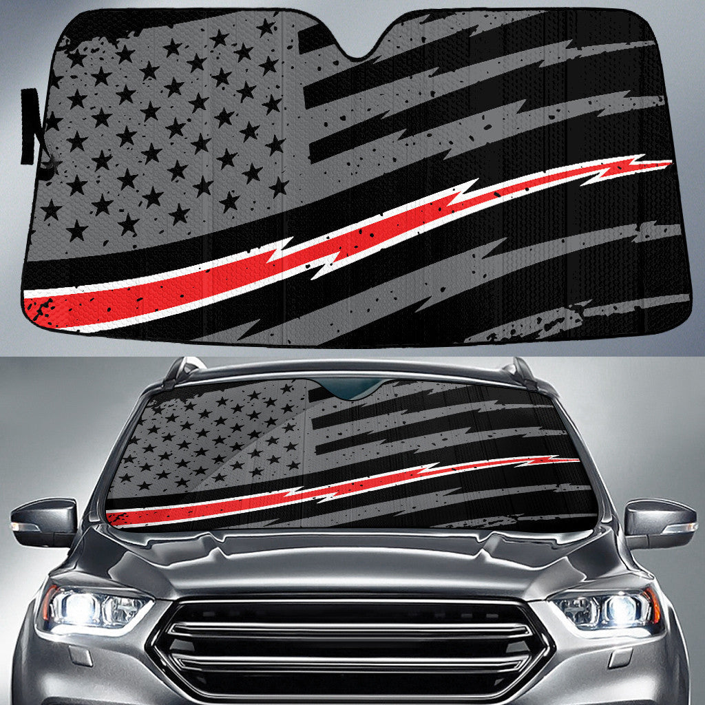 Thin Grey Line American Red Fire Flag Printed Car Sun Shades Cover Auto Windshield Coolspod