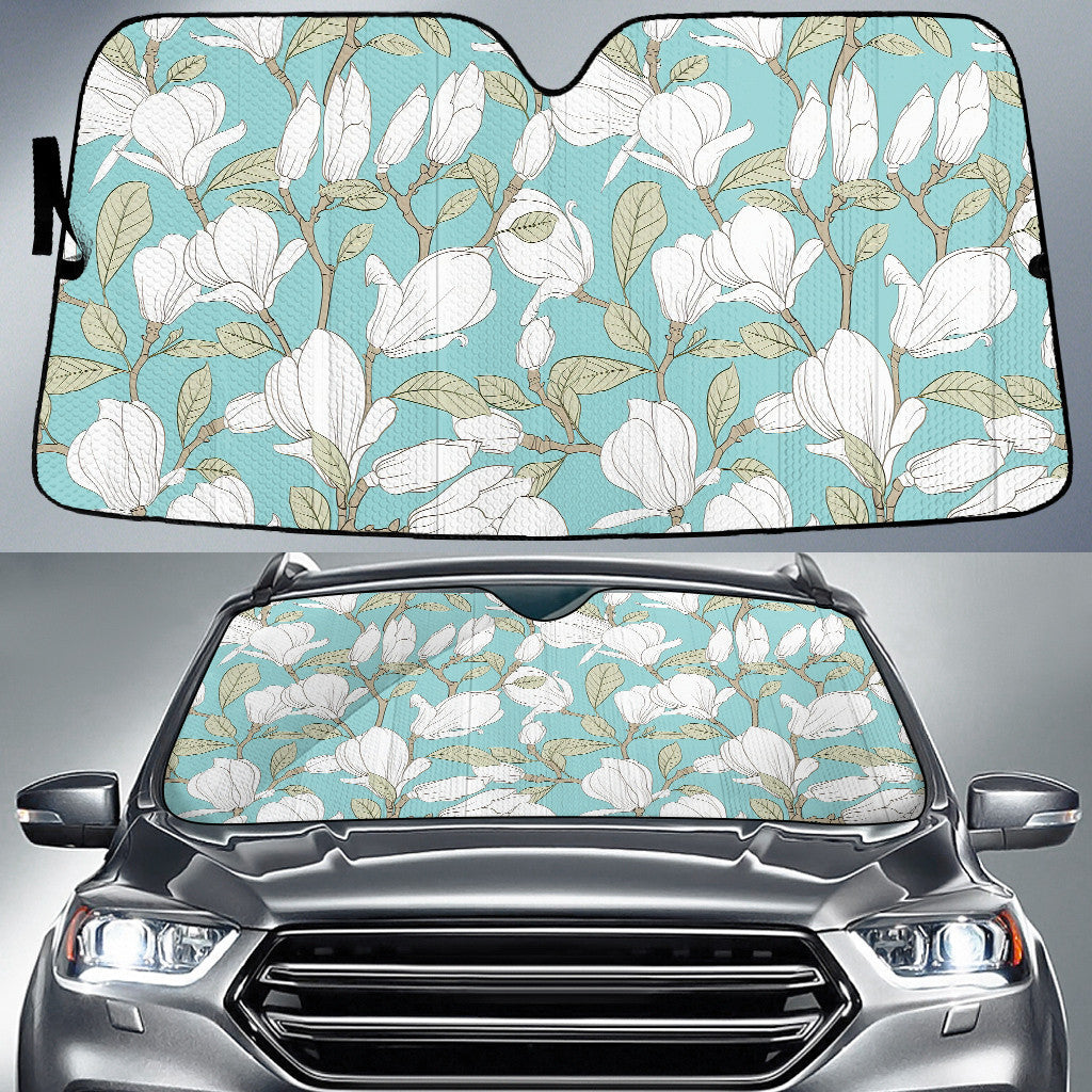 Botanical Pattern Blooming Flower Magnolia Printed Car Sun Shades Cover Auto Windshield Coolspod