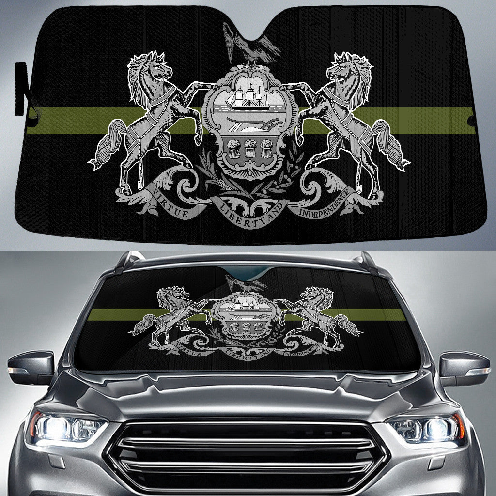 Pennsylvania State Subdued Flag Thin Green Line Printed Car Sun Shades Cover Auto Windshield Coolspod