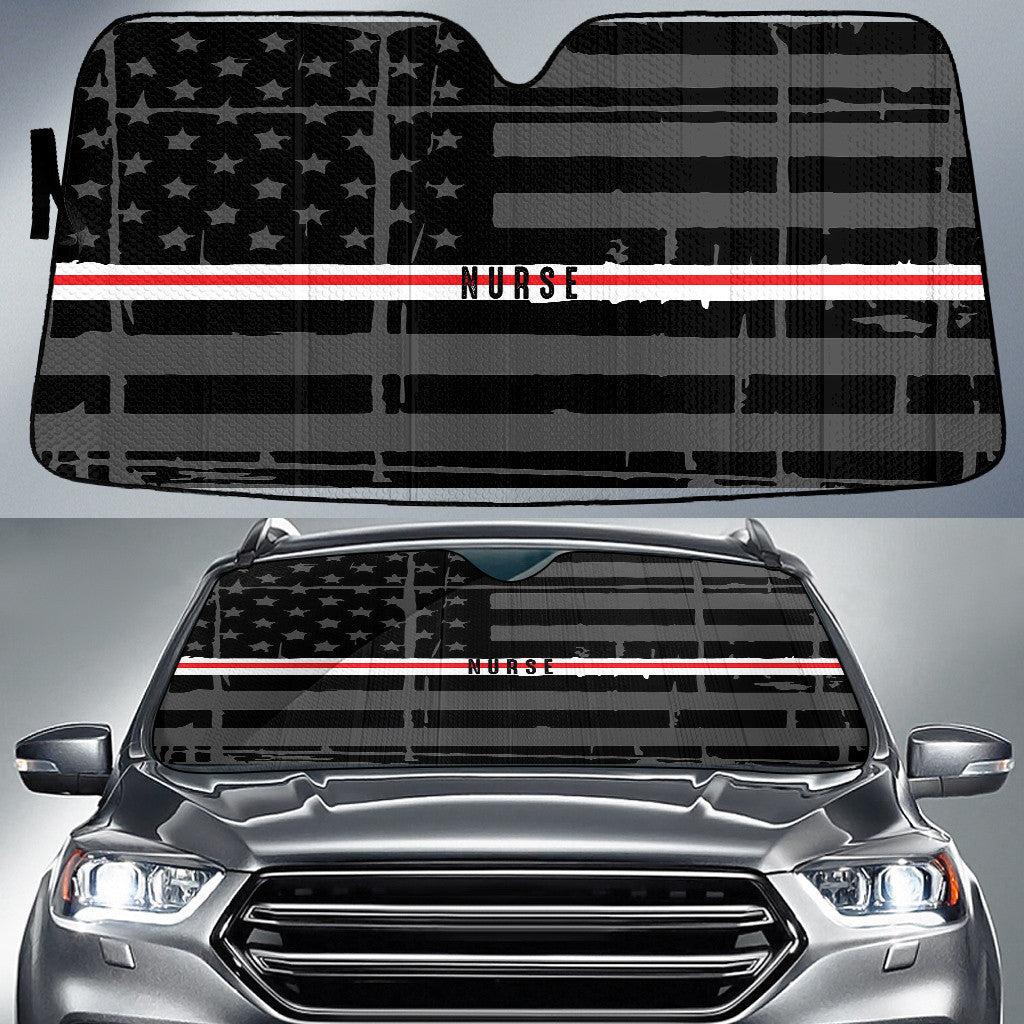 Nurse Thin Red Fire Line American Flag Printed Car Sun Shade Cover Auto Windshield Coolspod