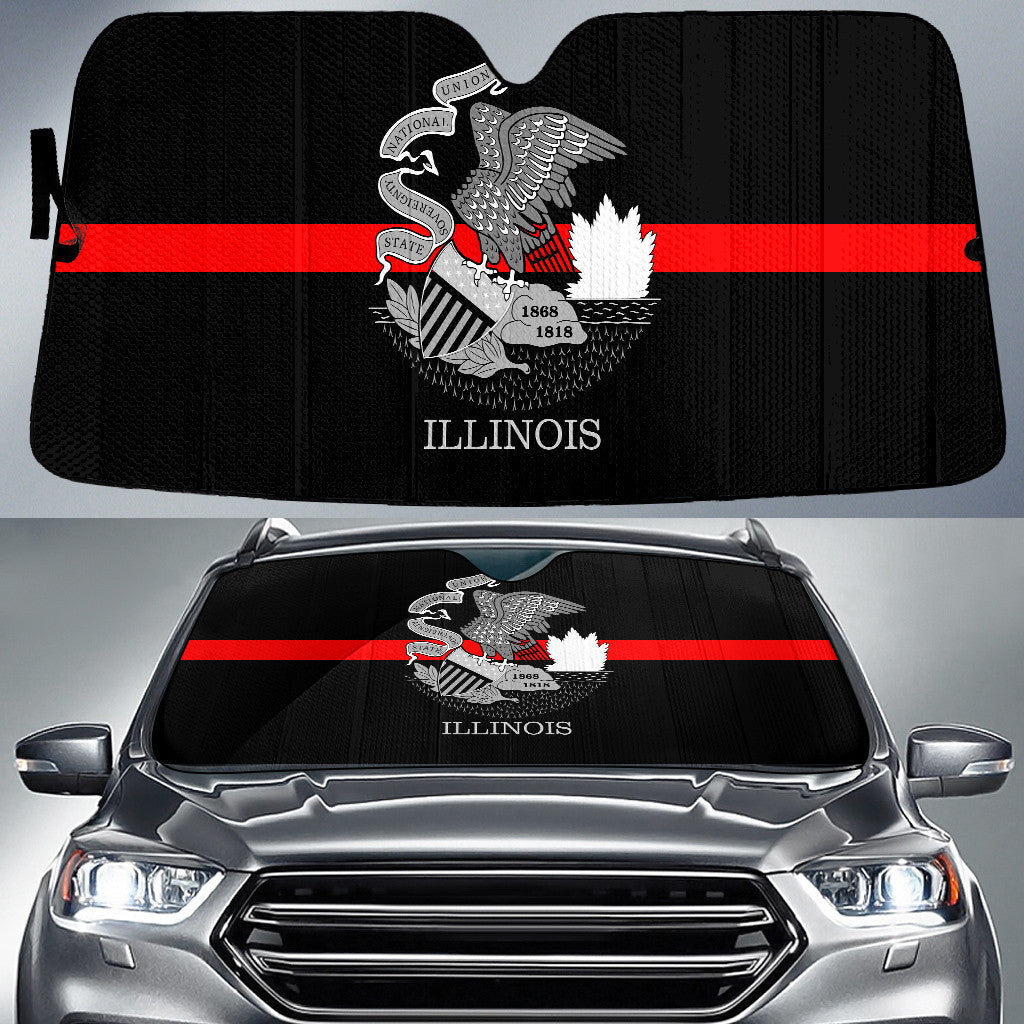 Illinois Flag Thin Red Line Printed Car Sun Shades Cover Auto Windshield Coolspod