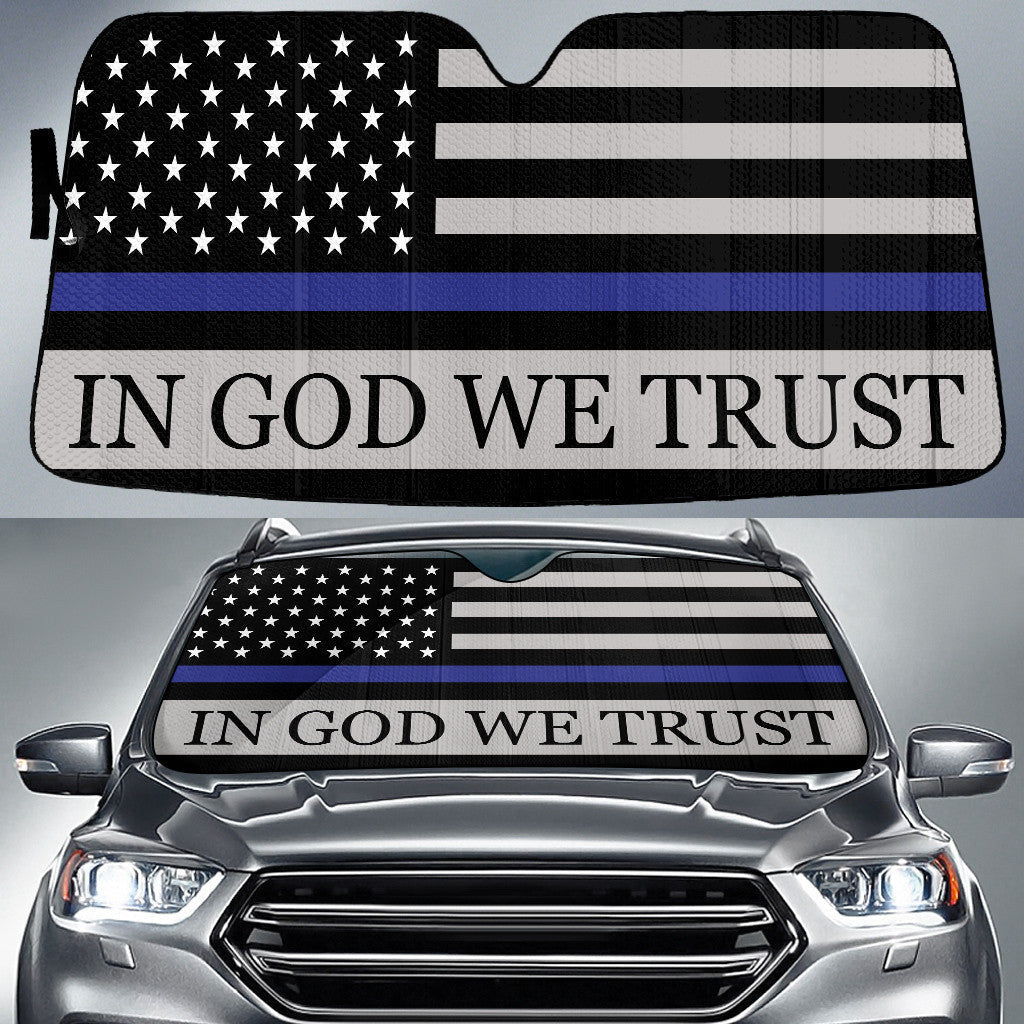 In God We Trust Thin Blue Line Printed Car Sun Shades Cover Auto Windshield Coolspod