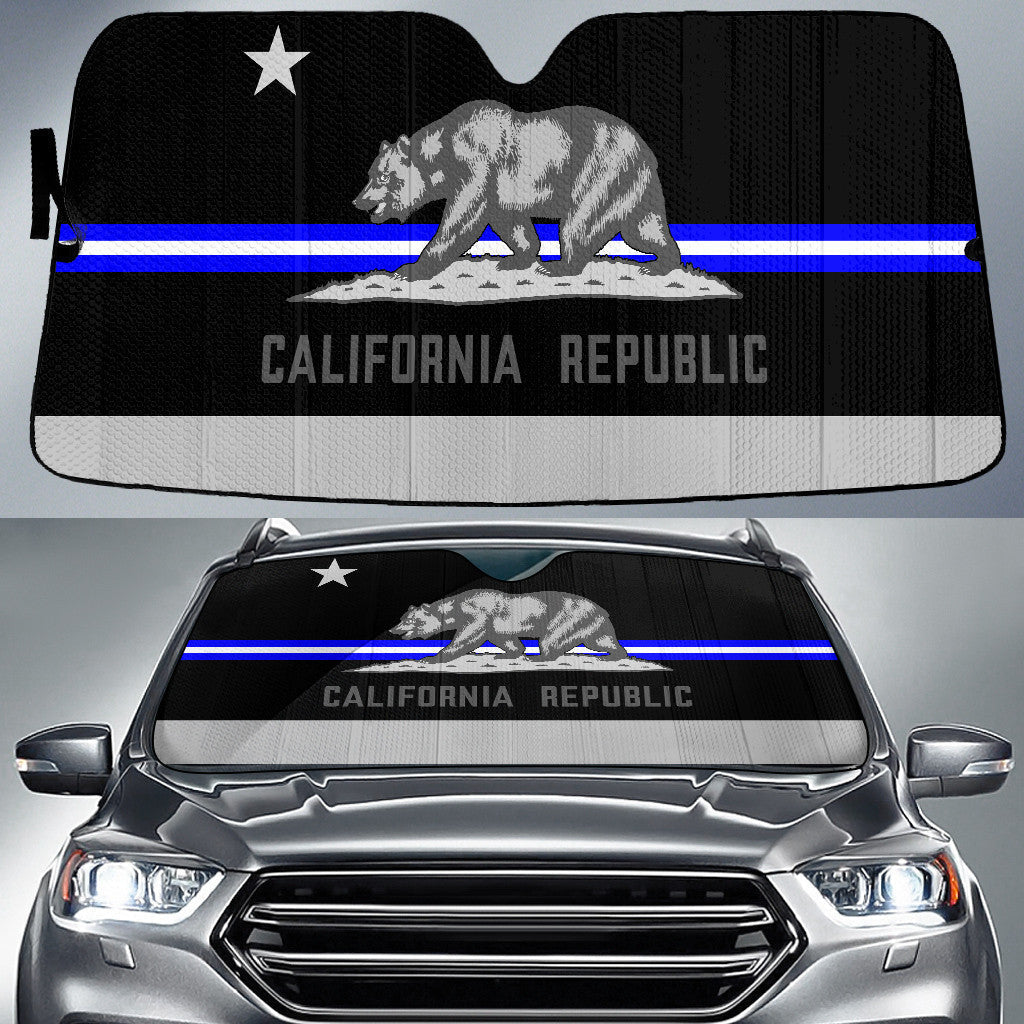 California Republic Flag Thin Blue Fire Line Printed Car Sun Shades Cover Auto Windshield Coolspod