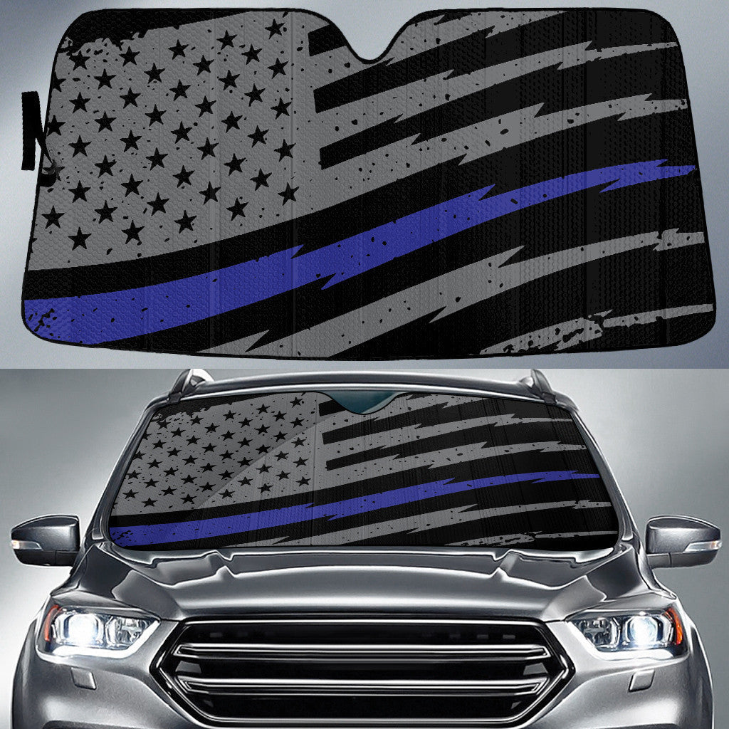 Thin Grey Line American Blue Flag Printed Car Sun Shades Cover Auto Windshield Coolspod