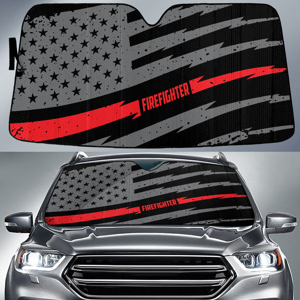 Grey Black American Flag And Firefighter Red Printed Car Sun Shades Cover Auto Windshield Coolspod