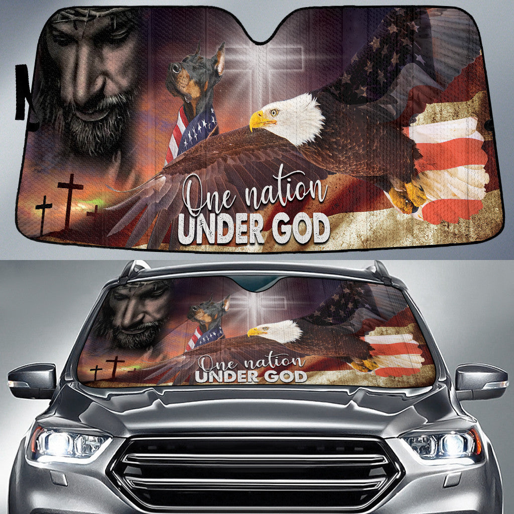 Doberman Pinscher Eagle One Nation Under God American Flag Printed Car Sun Shades Cover Auto Windshield Coolspod
