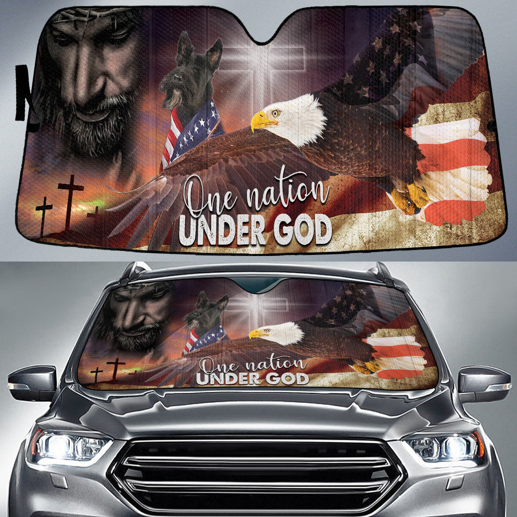 Scottish Terrier One Nation Under God American Flag Printed Car Sun Shades Cover Auto Windshield Coolspod
