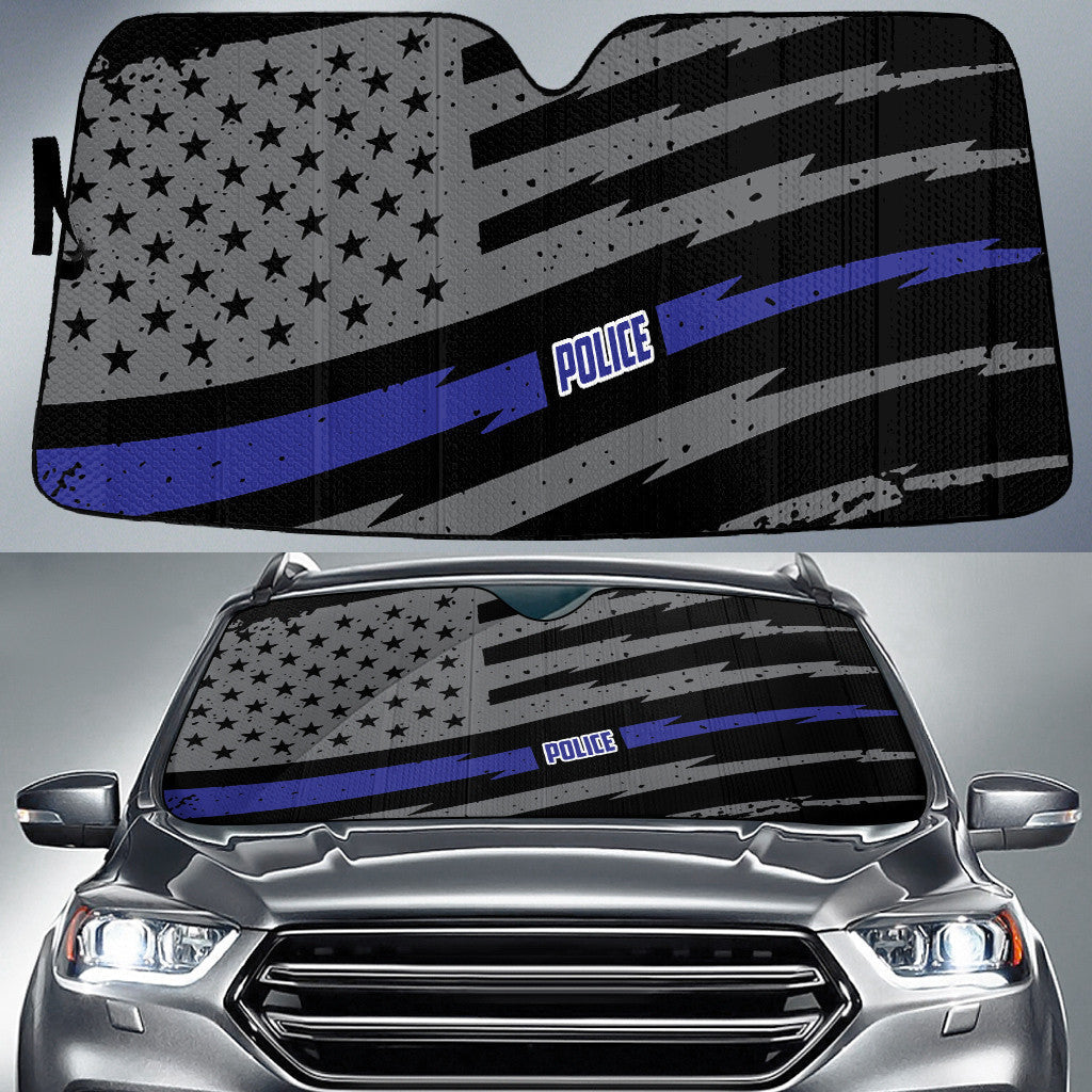 Grey Black American Flag And Police Blue Printed Car Sun Shades Cover Auto Windshield Coolspod