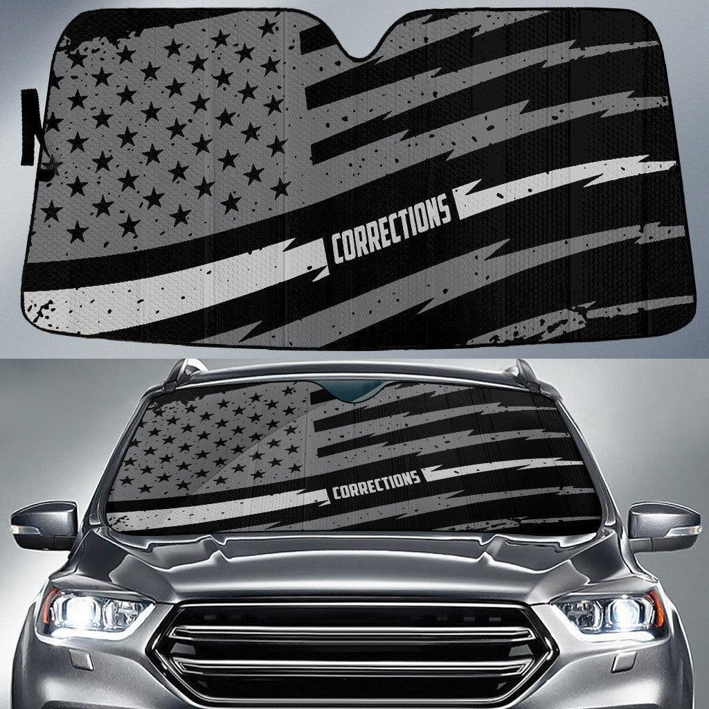 Grey Black American Flag And Corrections Grey Printed Car Sun Shades Cover Auto Windshield Coolspod