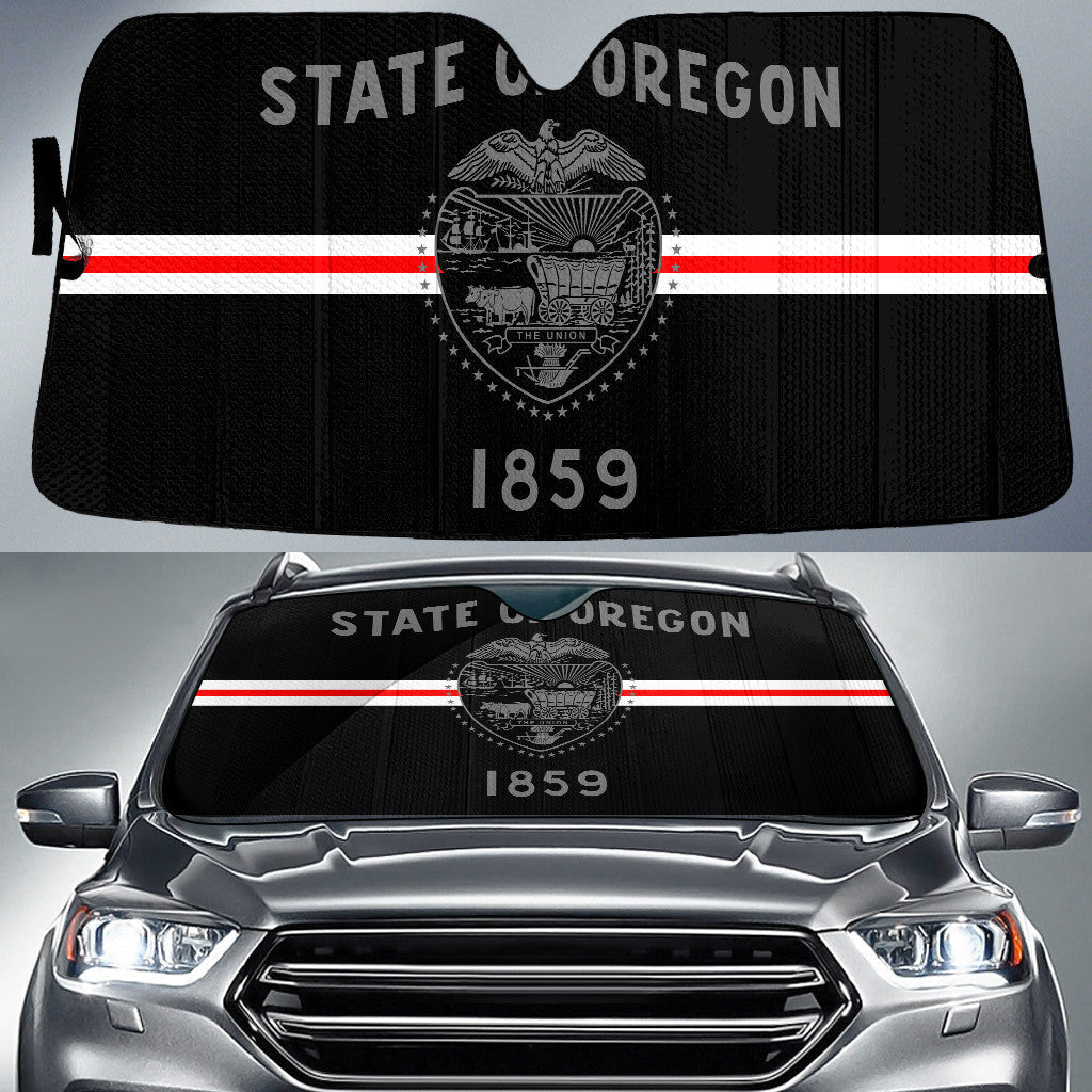 State Of Oregon Flag Thin Red Fire Line Printed Car Sun Shades Cover Auto Windshield Coolspod