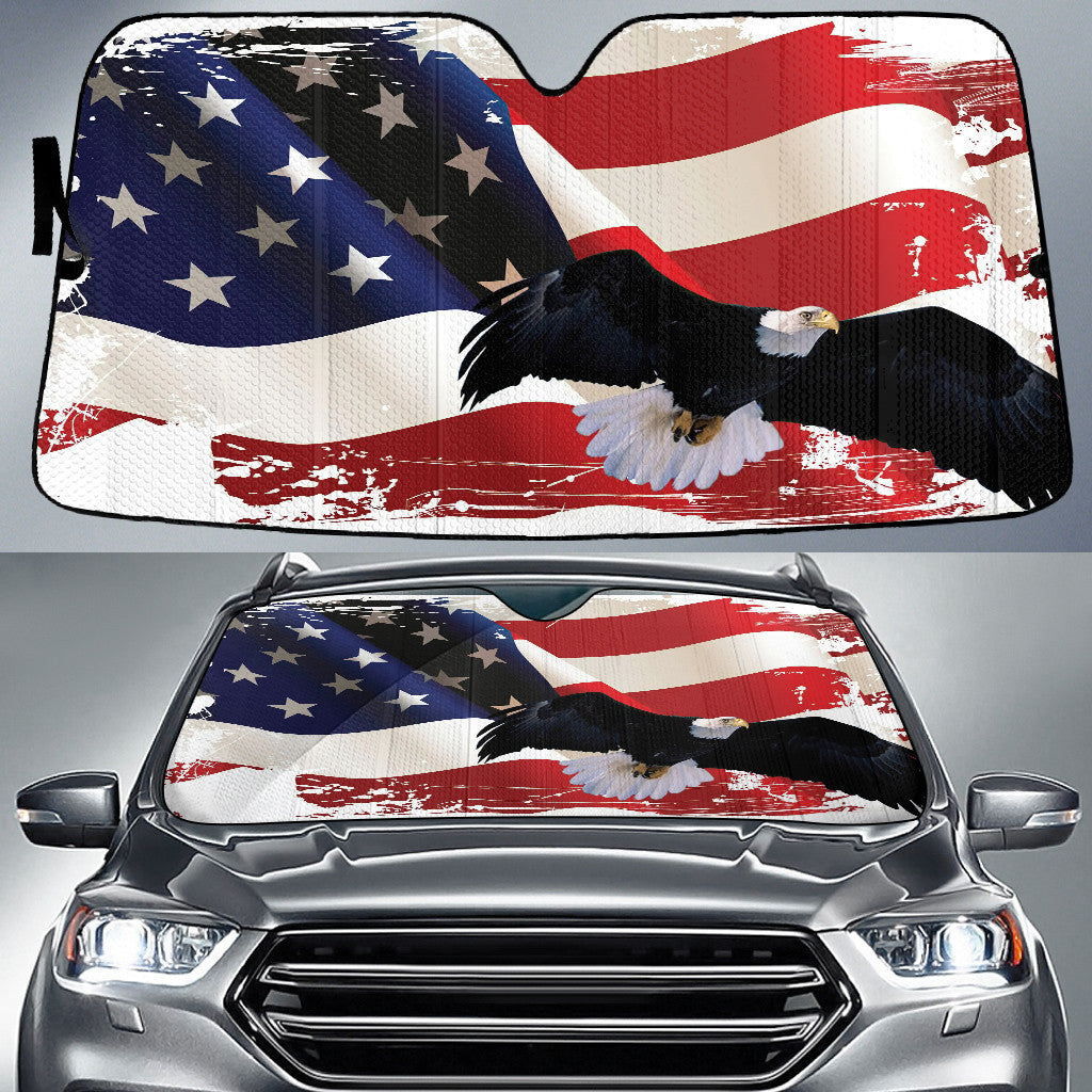 Bald Eagle Flying Front American Flag Printed Car Sun Shade Cover Auto Windshield Coolspod