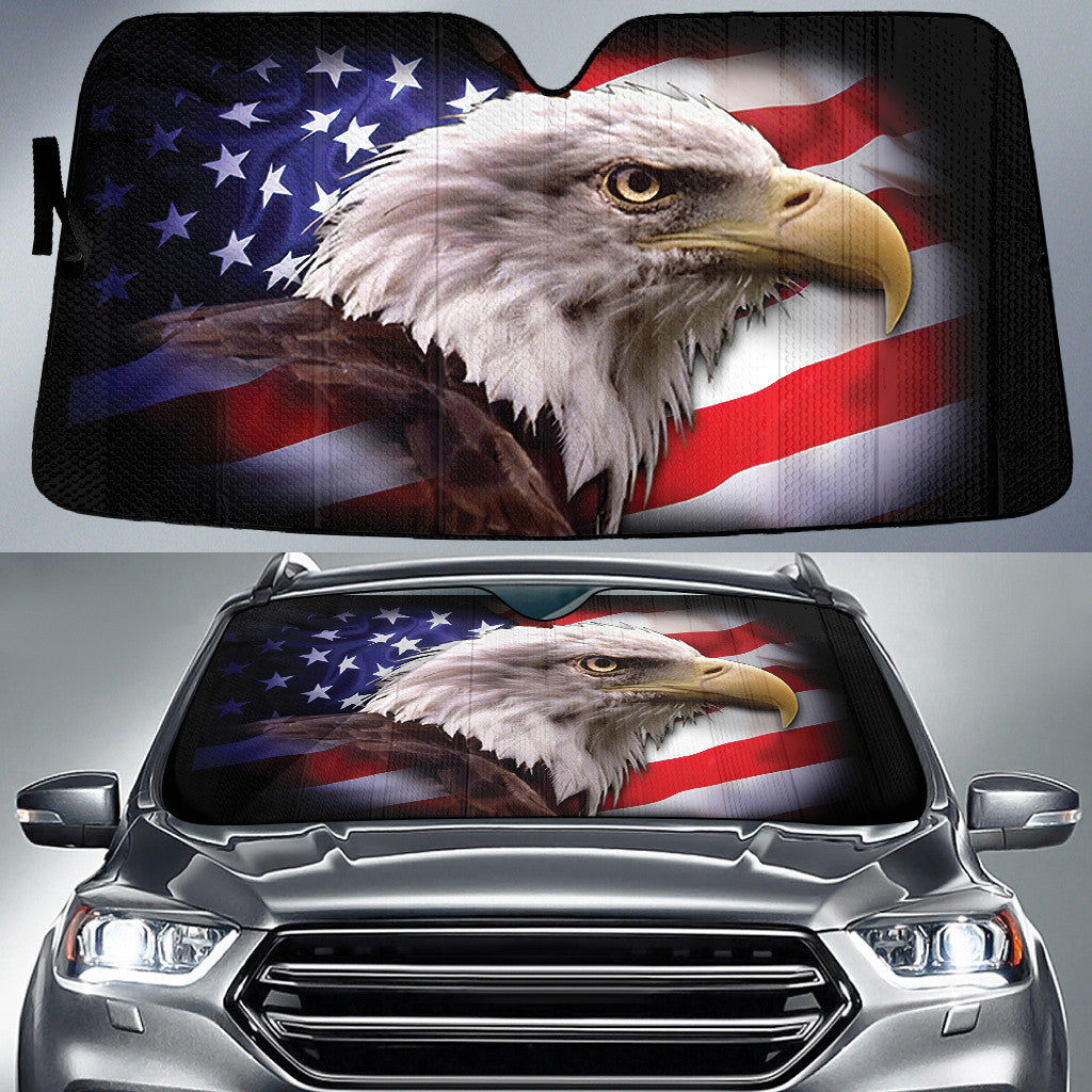 Bald Eagle And American Flag Printed Car Sun Shade Cover Auto Windshield Coolspod