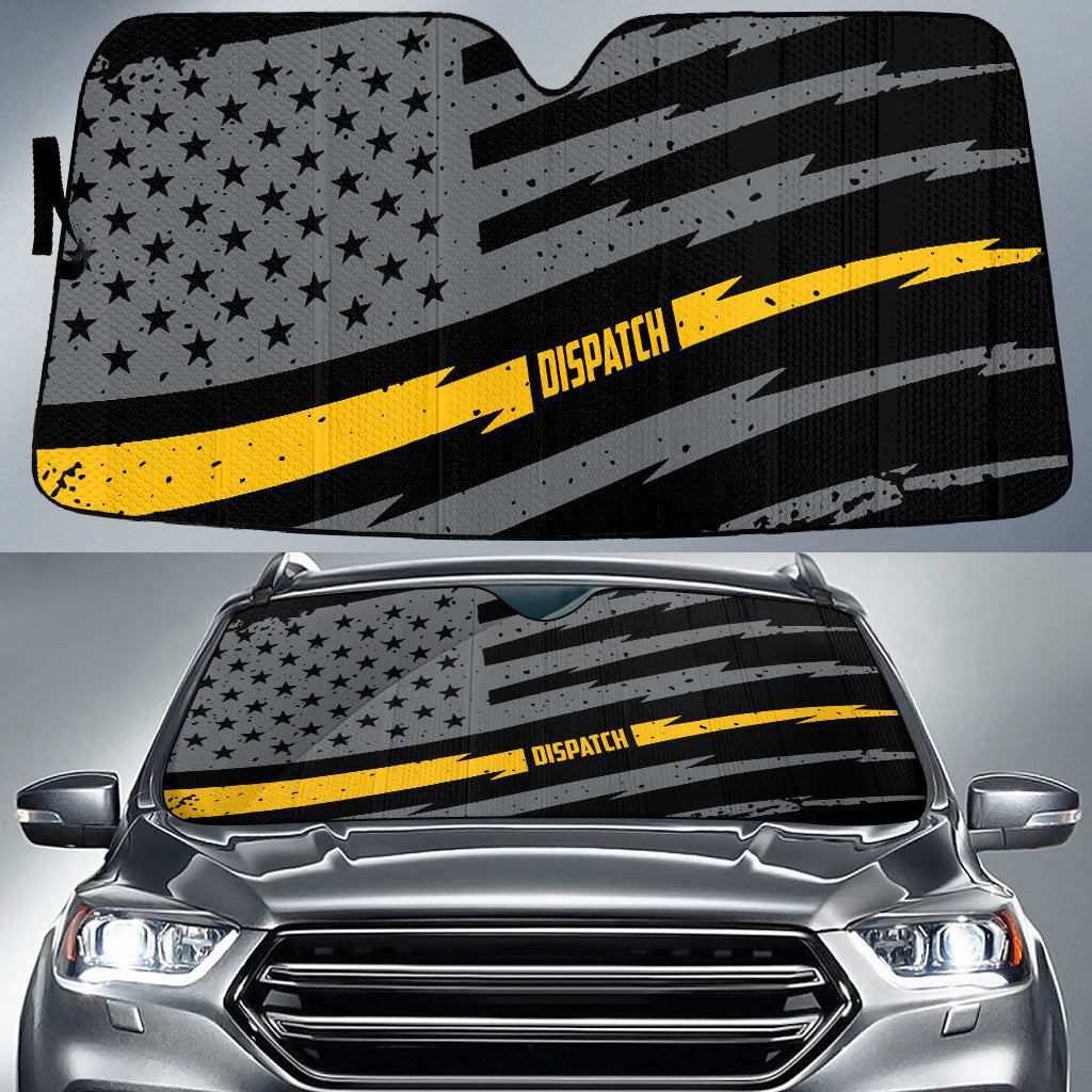 Grey Black American Flag And Dispatch Yellow Printed Car Sun Shades Cover Auto Windshield Coolspod