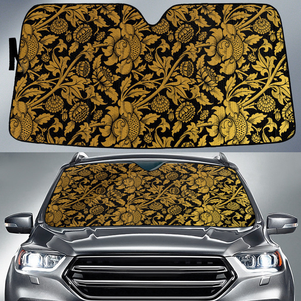 Vintage Golden Floral Background Printed Car Sun Shades Cover Auto Windshield Coolspod