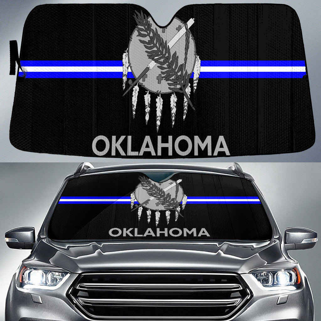 Oklahoma State Flag Thin Blue Fire Line Printed Car Sun Shades Cover Auto Windshield Coolspod
