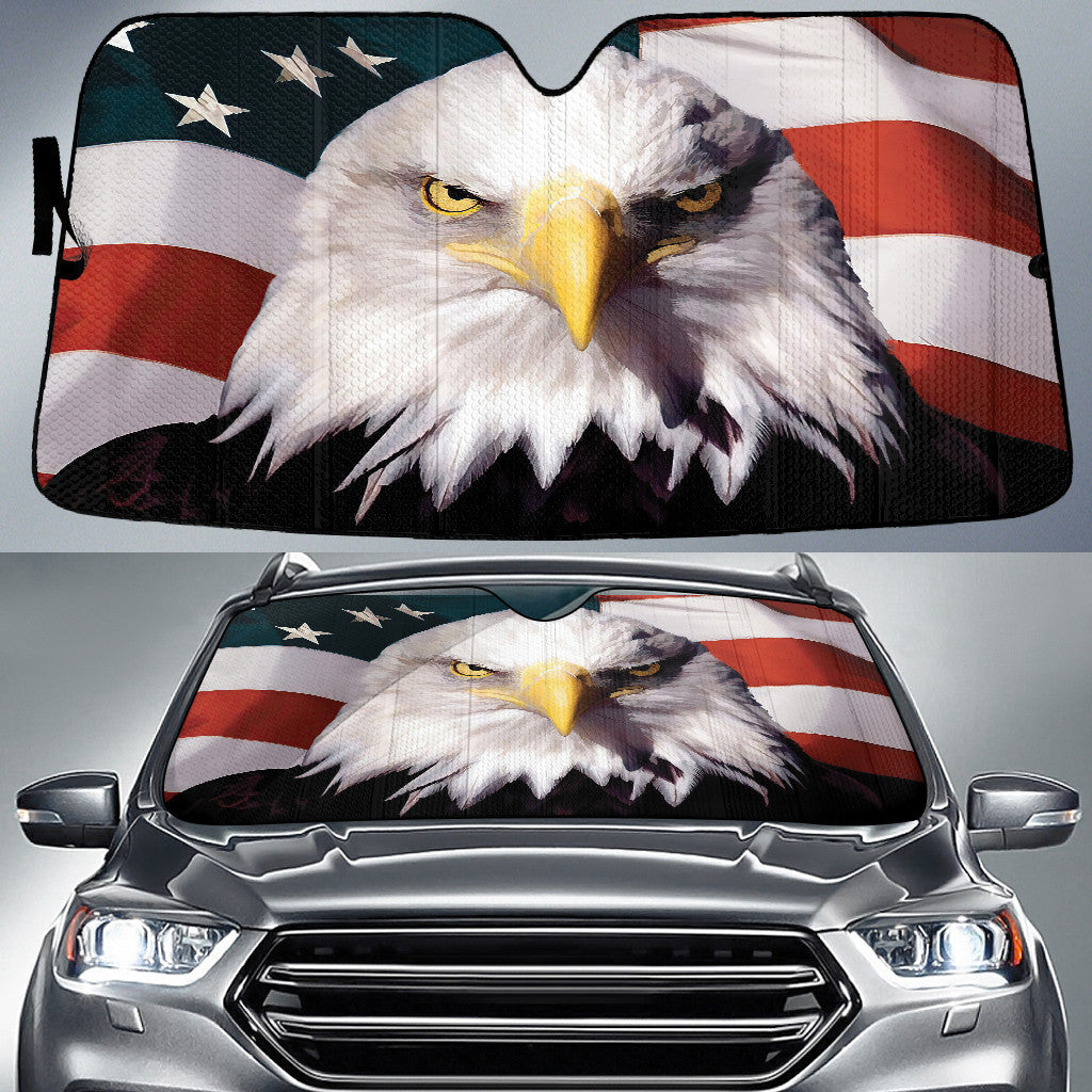 Eagle Face And American Flag Printed Car Sun Shade Cover Auto Windshield Coolspod