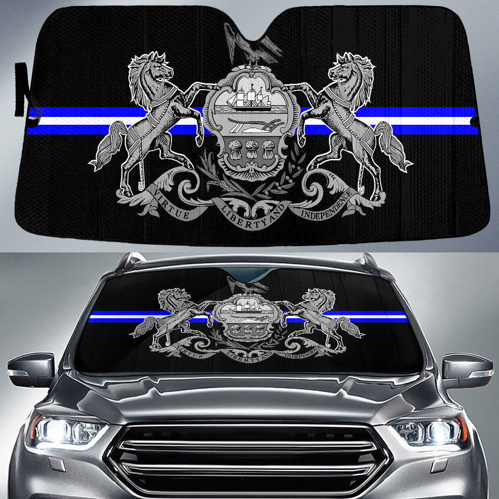 Pennsylvania State Subdued Flag Thin Blue Fire Line Printed Car Sun Shades Cover Auto Windshield Coolspod