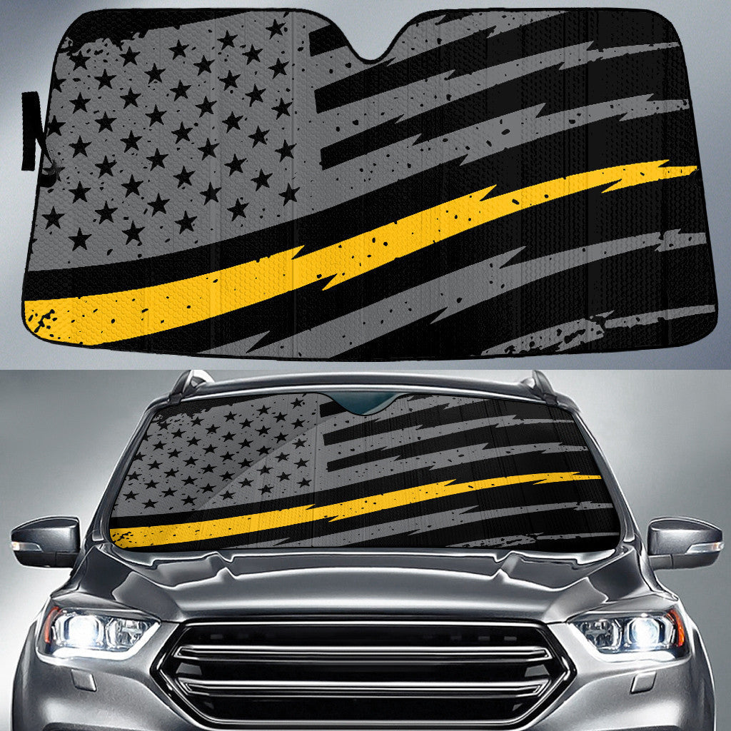 Thin Grey Line American Yellow Flag Printed Car Sun Shades Cover Auto Windshield Coolspod