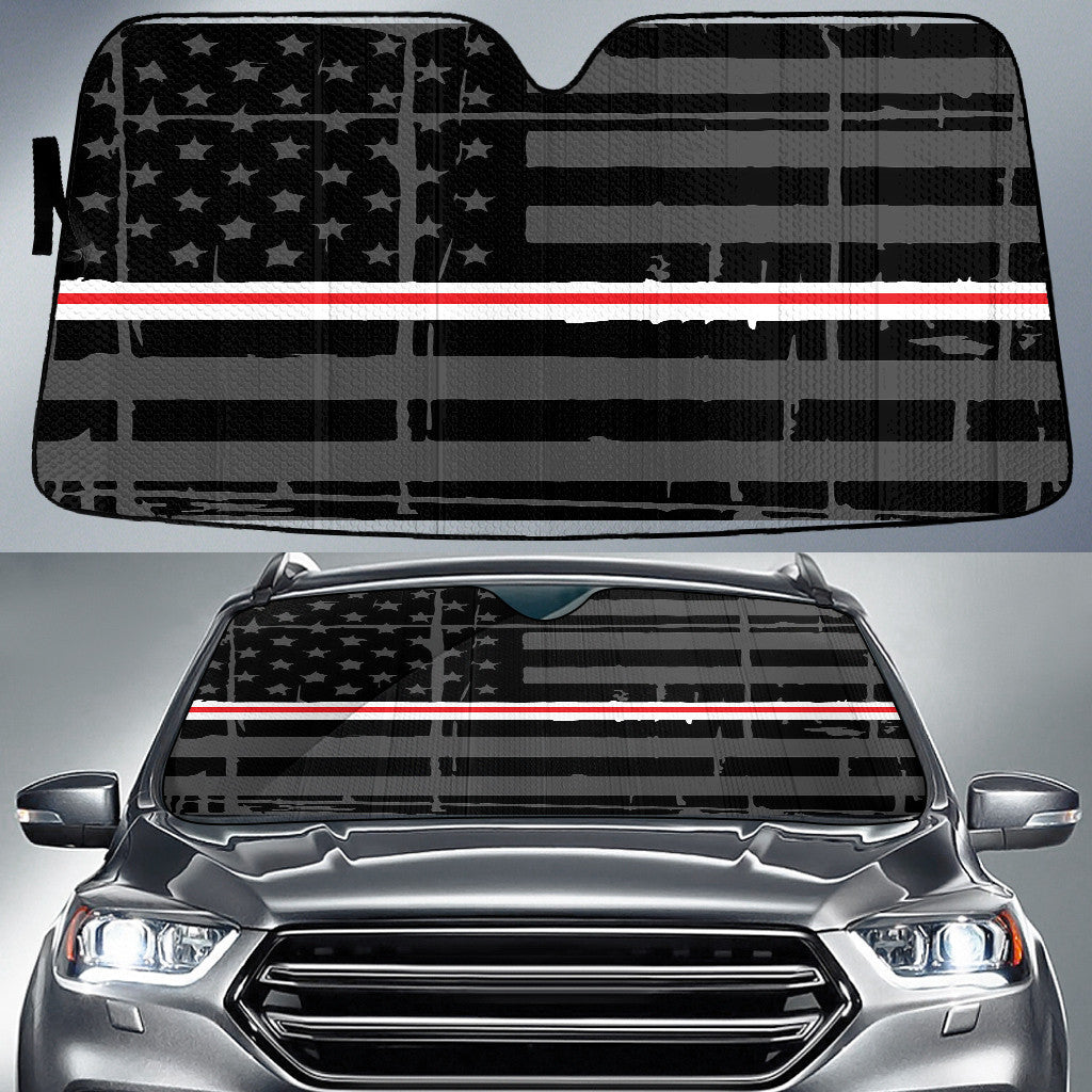 Thin Red Fire American Flag Printed Car Sun Shade Cover Auto Windshield Coolspod