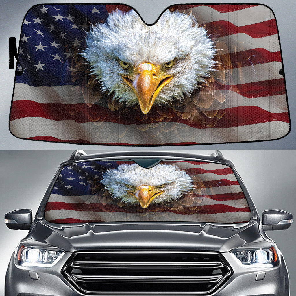 An Angry North American Bald Eagle On American Flag Printed Car Sun Shade Cover Auto Windshield Coolspod