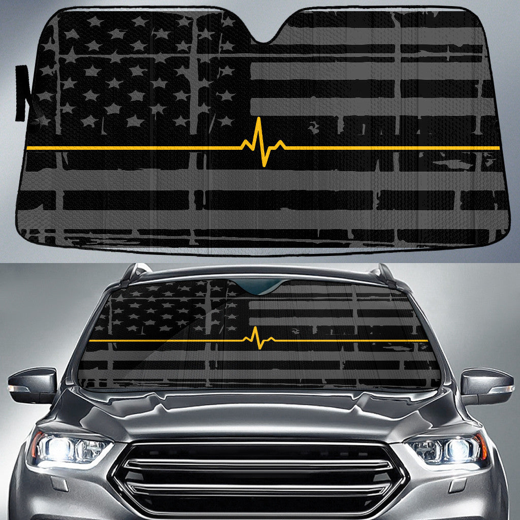 Orange Heartbeat Black And Grey American Flag Printed Car Sun Shades Cover Auto Windshield Coolspod