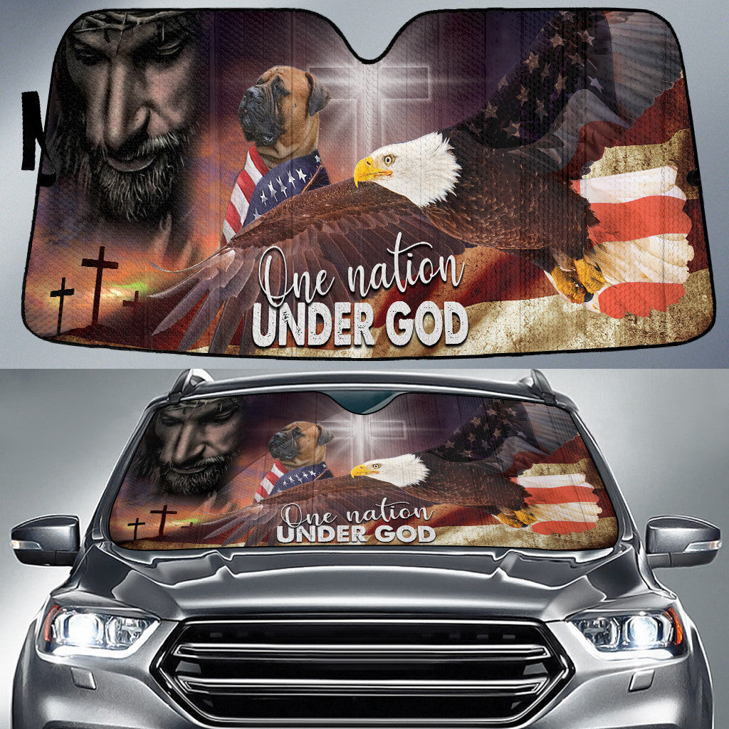 English Mastiff Eagle One Nation Under God American Flag Printed Car Sun Shades Cover Auto Windshield Coolspod
