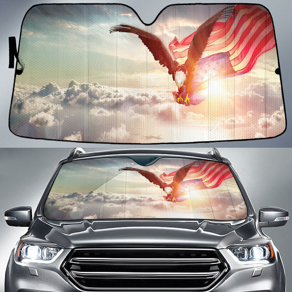 Eagle With American Flag Flies In Freedom At Sunset Printed Car Sun Shade Cover Auto Windshield Coolspod