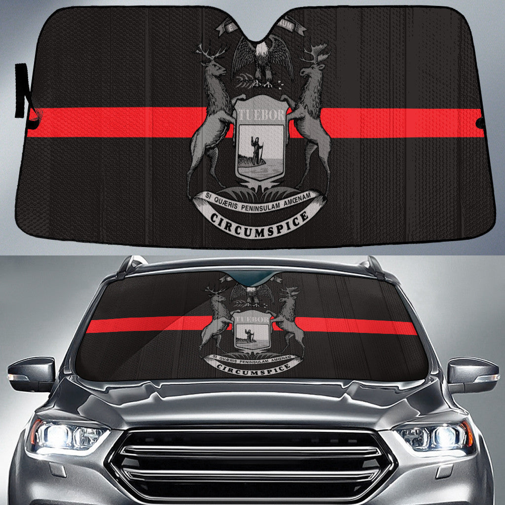 Michigan Flag Thin Red Line Printed Car Sun Shades Cover Auto Windshield Coolspod