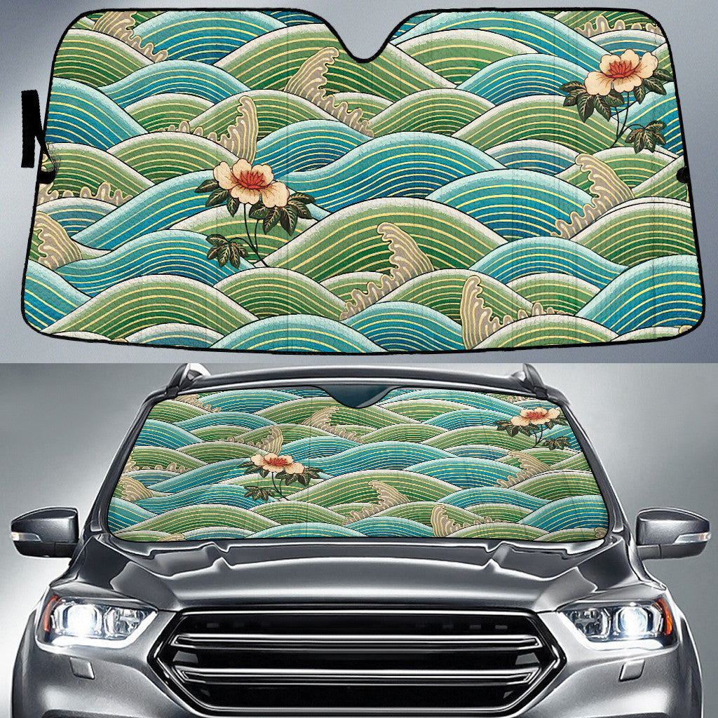 Oriental Chinese Art Wave Pattern Background Printed Car Sun Shades Cover Auto Windshield Coolspod