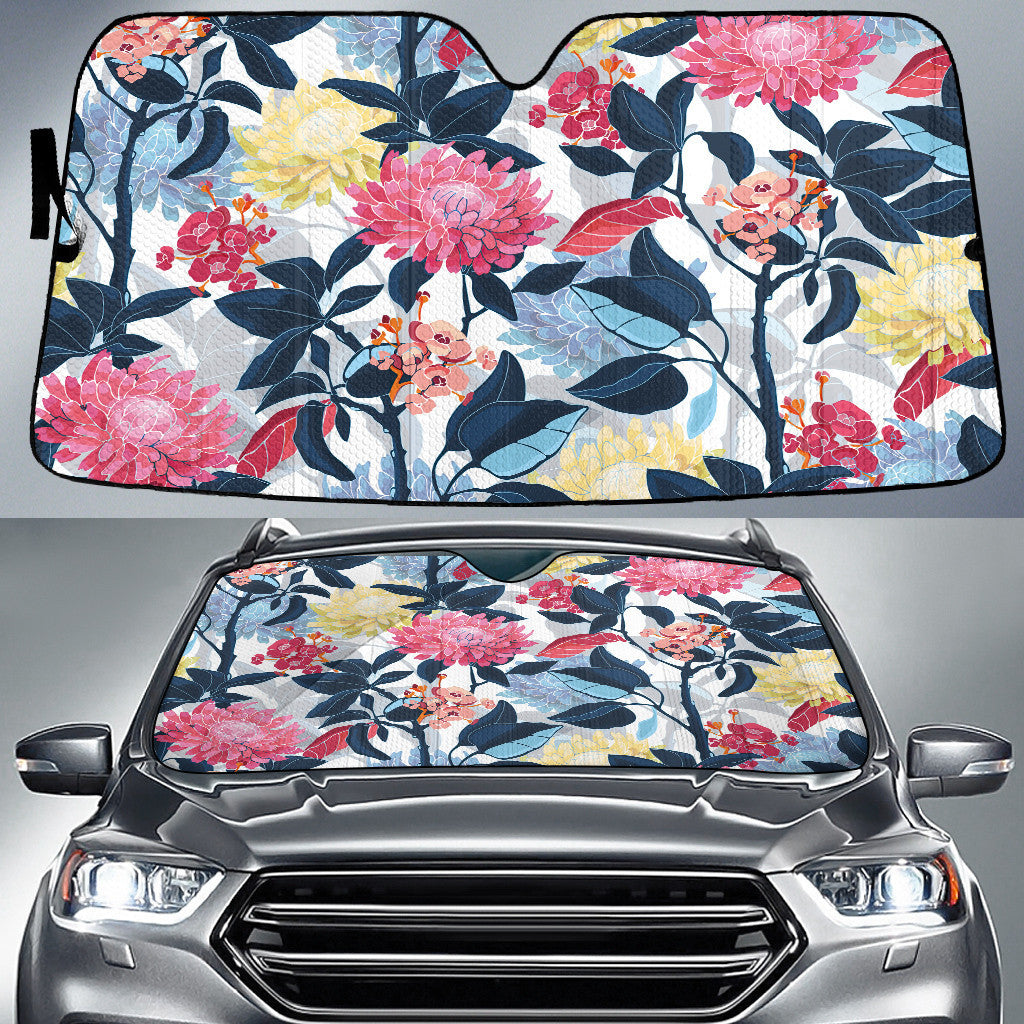 Art Floral Pattern Pink Yellow Blue Deep Leaves Printed Car Sun Shades Cover Auto Windshield Coolspod