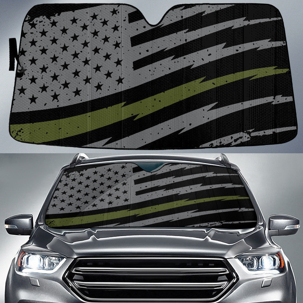 Thin Grey Line American Green Flag Printed Car Sun Shades Cover Auto Windshield Coolspod