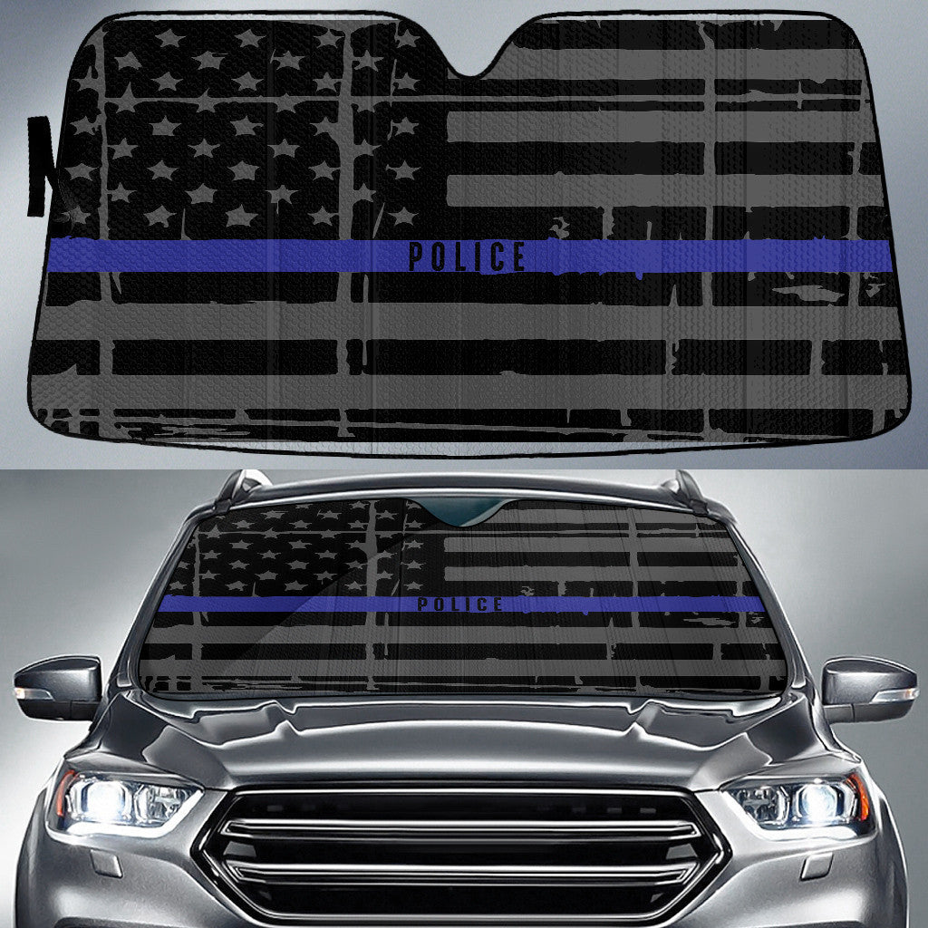Police Thin Blue Line American Flag Printed Car Sun Shade Cover Auto Windshield Coolspod