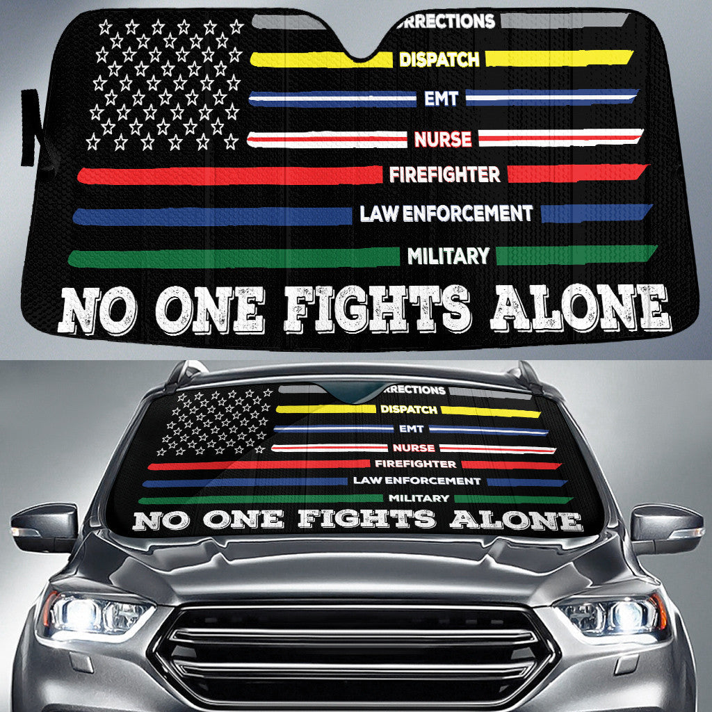 No One Fights Alone Usa Flag Of America Thin Lines Printed Car Sun Shades Cover Auto Windshield Coolspod