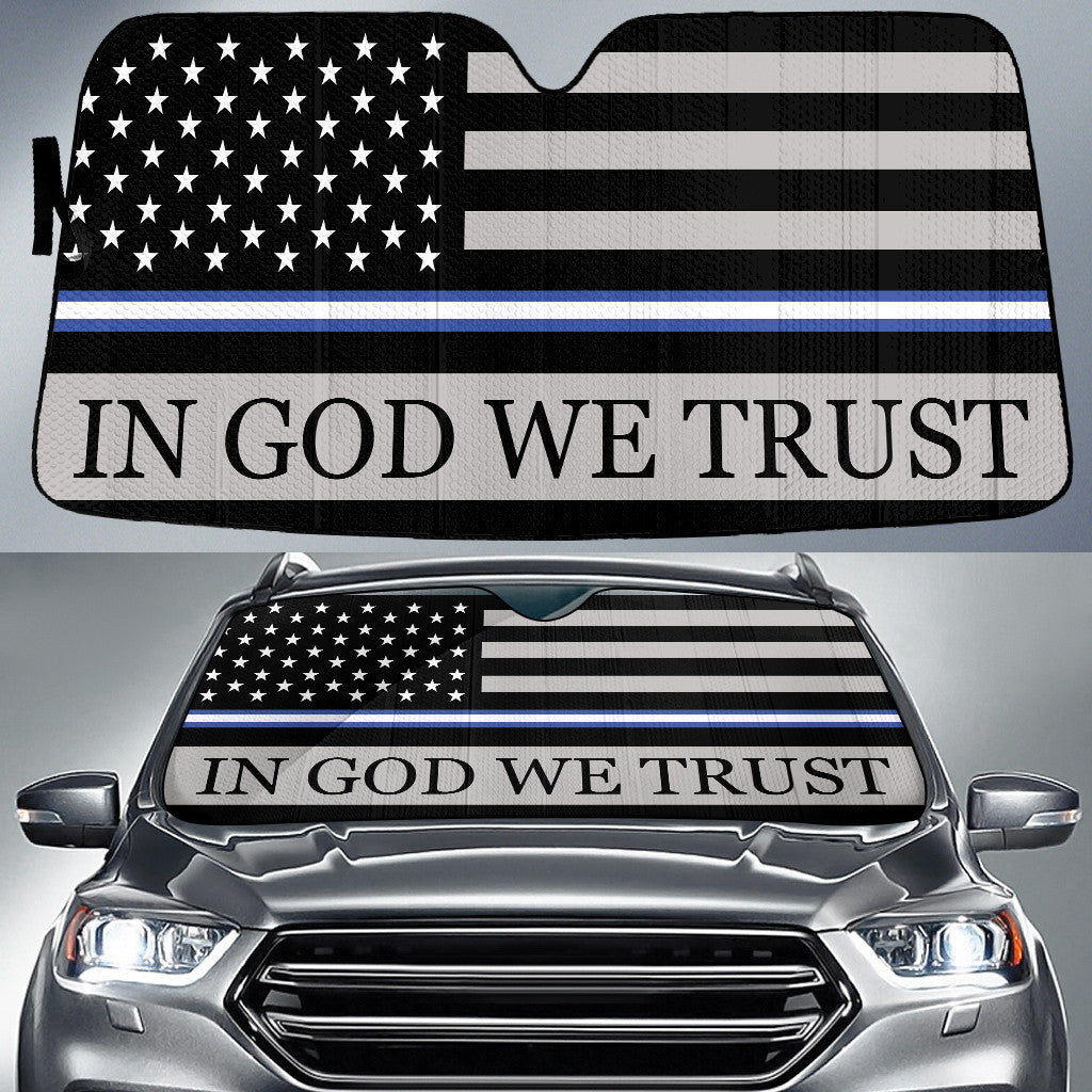 In God We Trust Thin Blue Fire Line Printed Car Sun Shades Cover Auto Windshield Coolspod