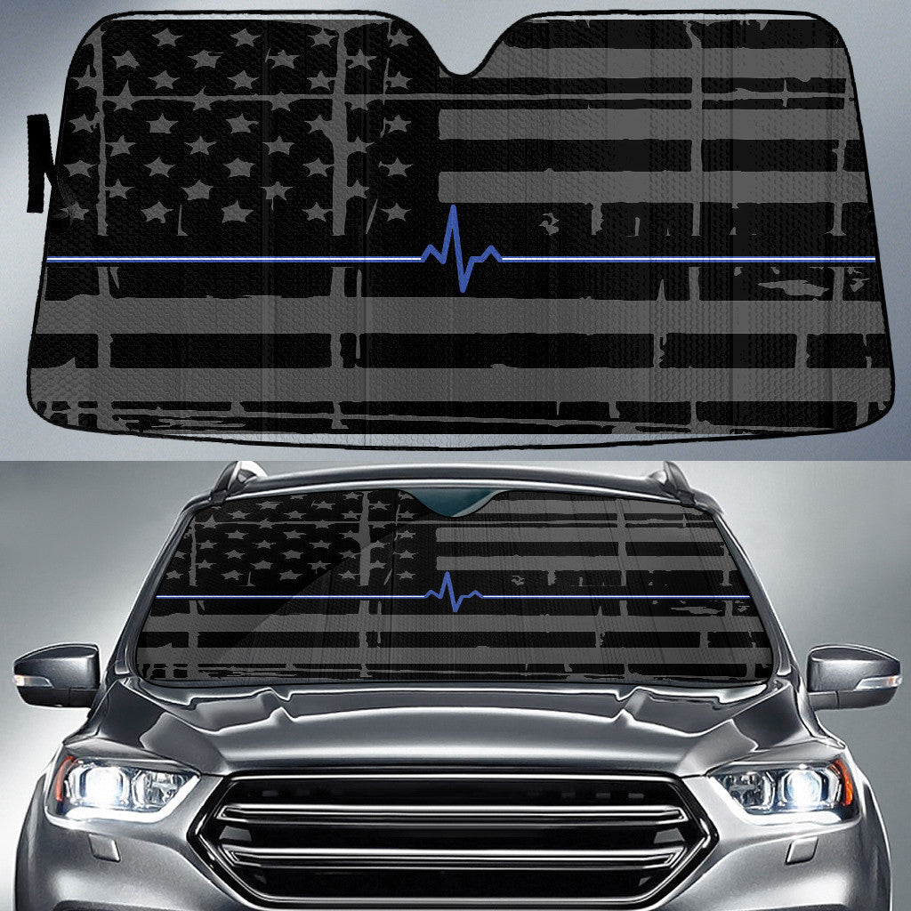 Blue White Heartbeat Black And Grey American Flag Printed Car Sun Shades Cover Auto Windshield Coolspod