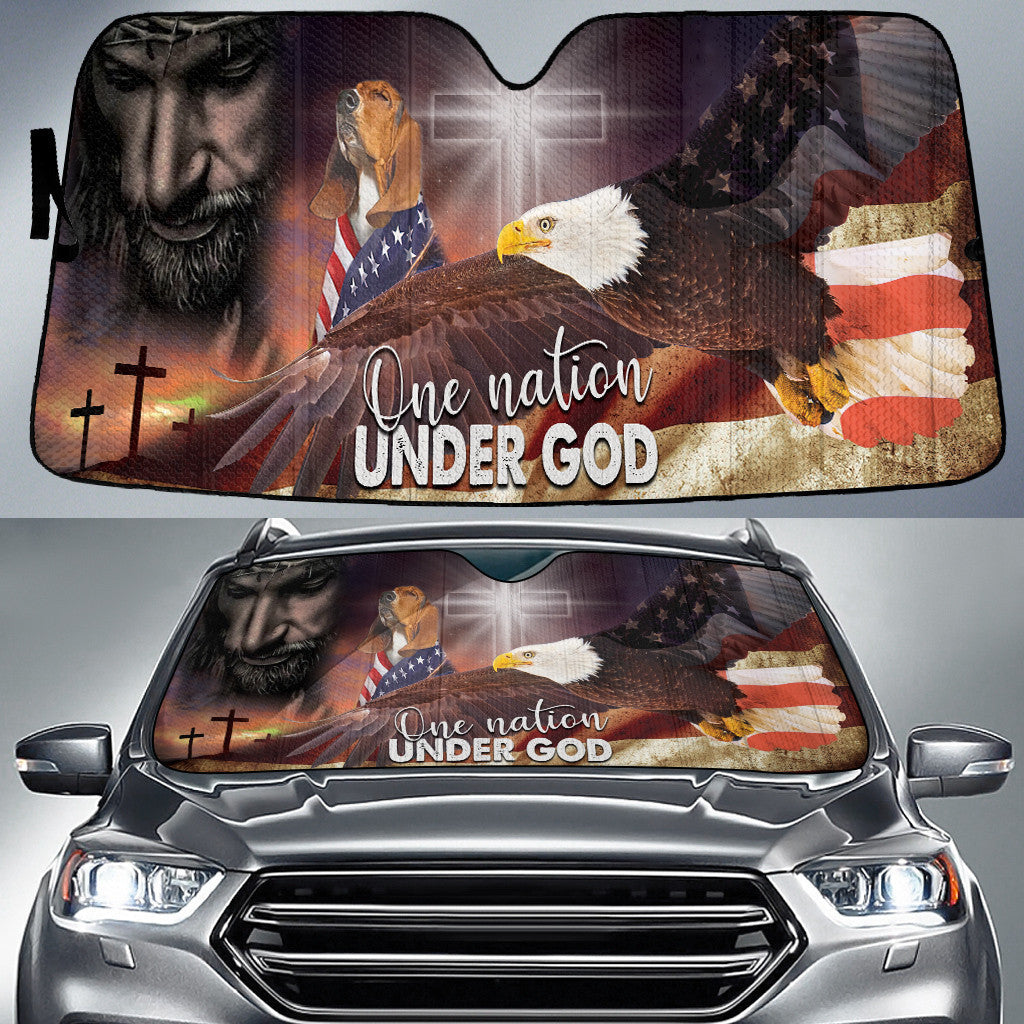 Basset Hound Eagle One Nation Under God American Flag Printed Car Sun Shades Cover Auto Windshield Coolspod