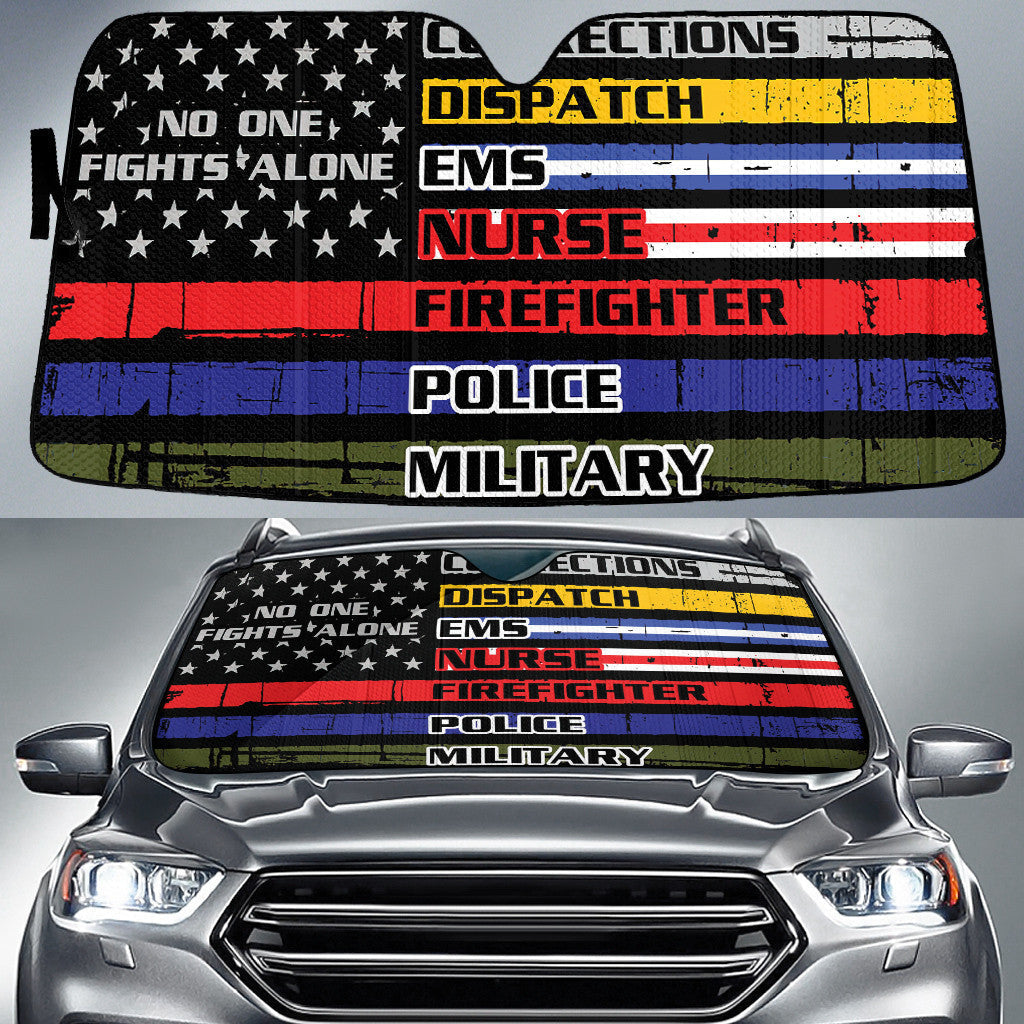 No One Fights Alone American Flag Printed Car Sun Shades Cover Auto Windshield Coolspod
