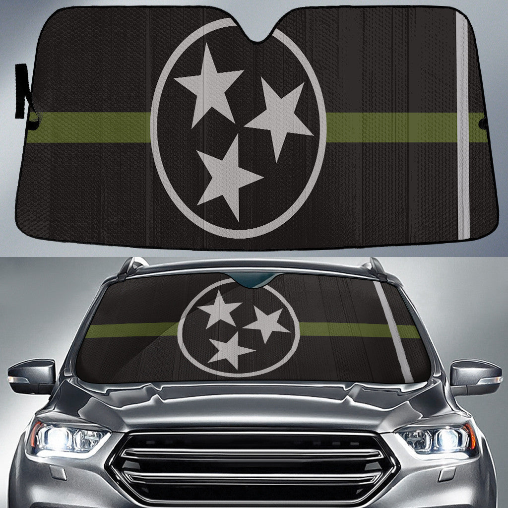 Tennessee State Subdued Flag Thin Green Line Printed Car Sun Shades Cover Auto Windshield Coolspod