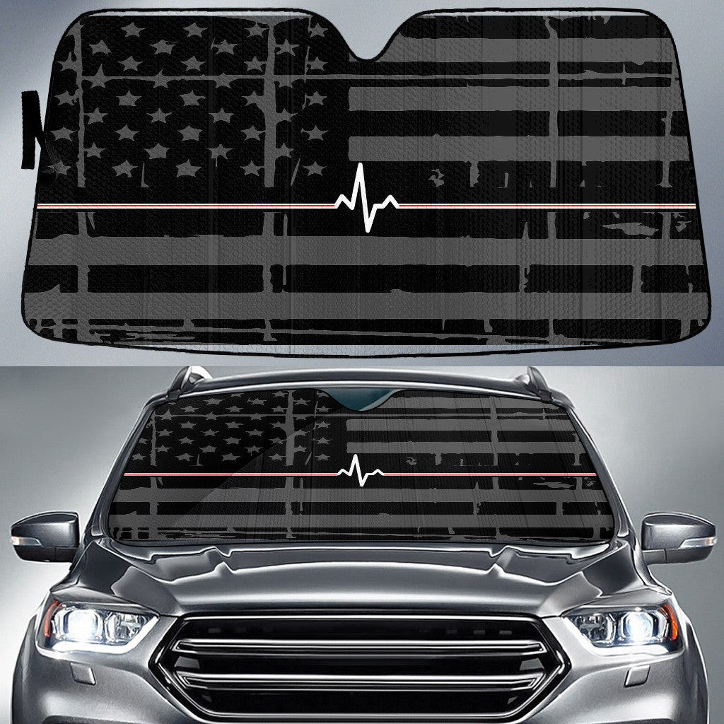 Red White Heartbeat Black And Grey American Flag Printed Car Sun Shades Cover Auto Windshield Coolspod