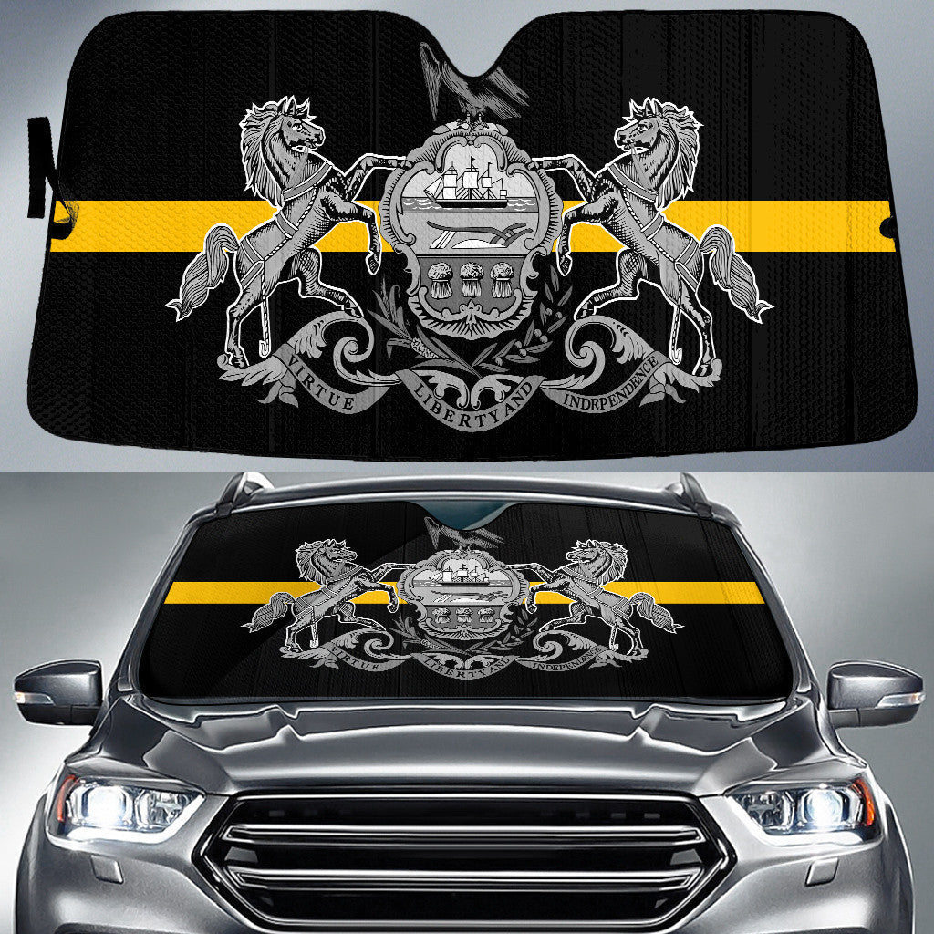 Pennsylvania State Subdued Flag Thin Yellow Line Printed Car Sun Shades Cover Auto Windshield Coolspod