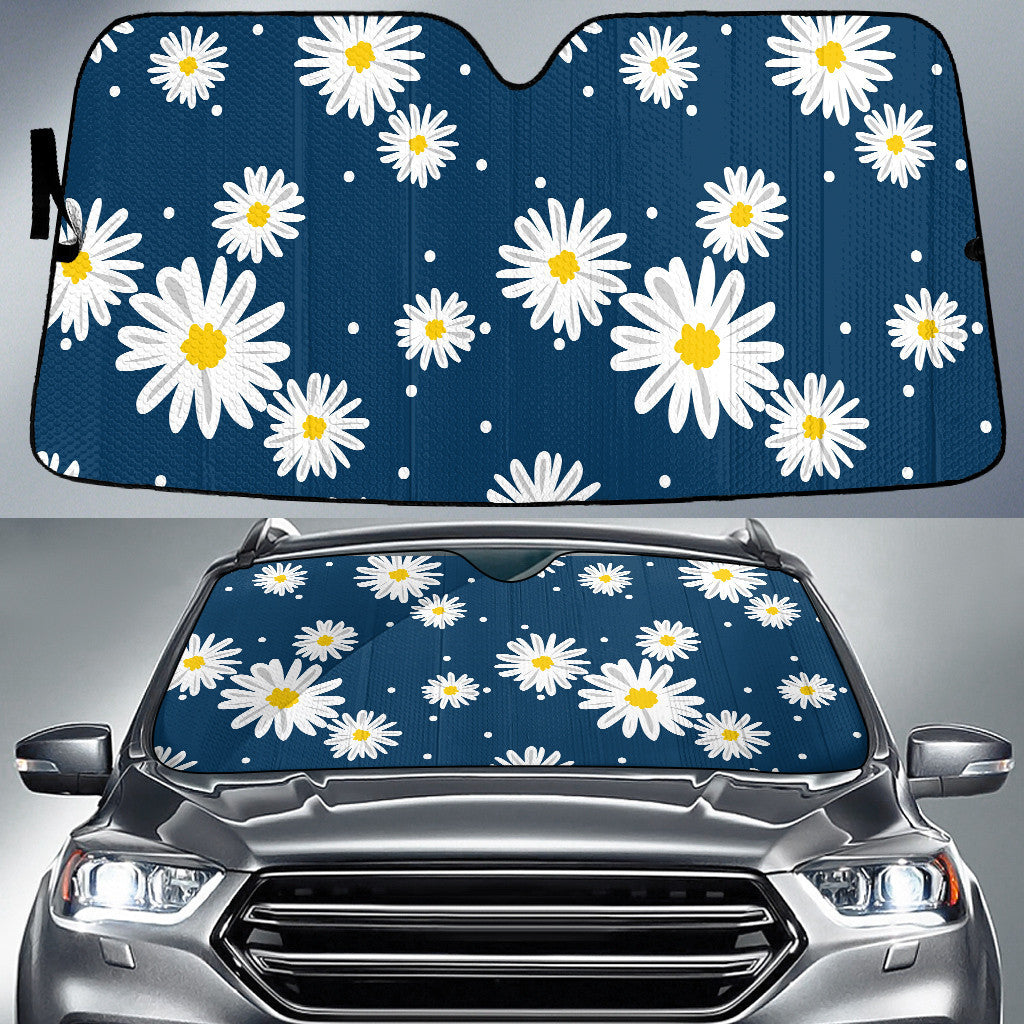 White Daisies Pattern And Blue Background Printed Car Sun Shades Cover Auto Windshield Coolspod