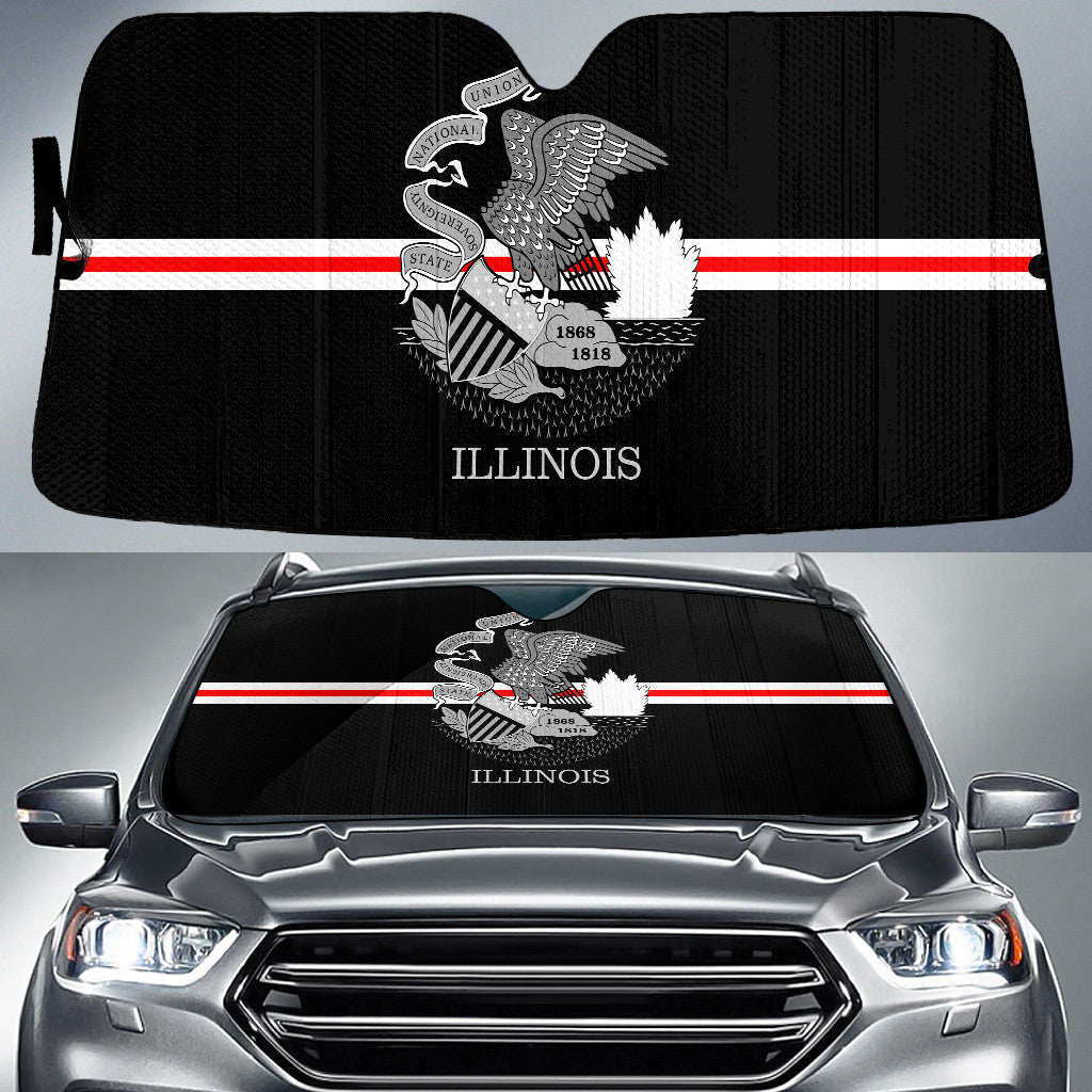 Illinois Flag Thin Red Fire Line Printed Car Sun Shades Cover Auto Windshield Coolspod