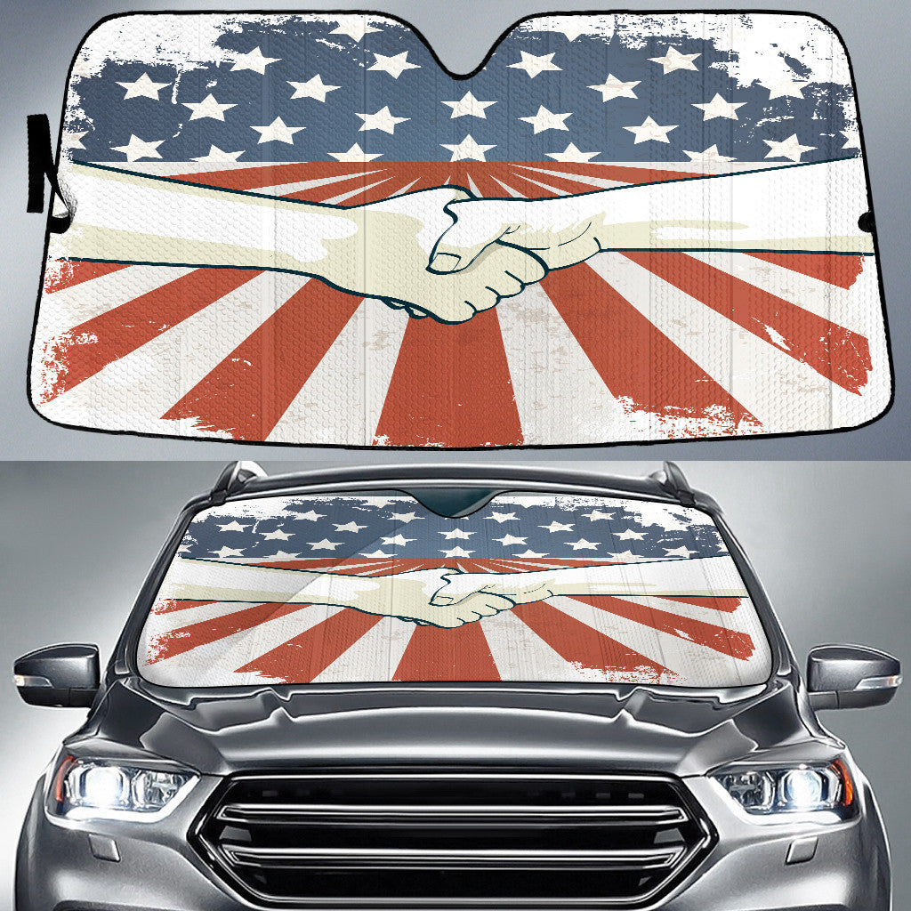 Sharking Hands American Flag Vintage Printed Car Sun Shade Cover Auto Windshield Coolspod