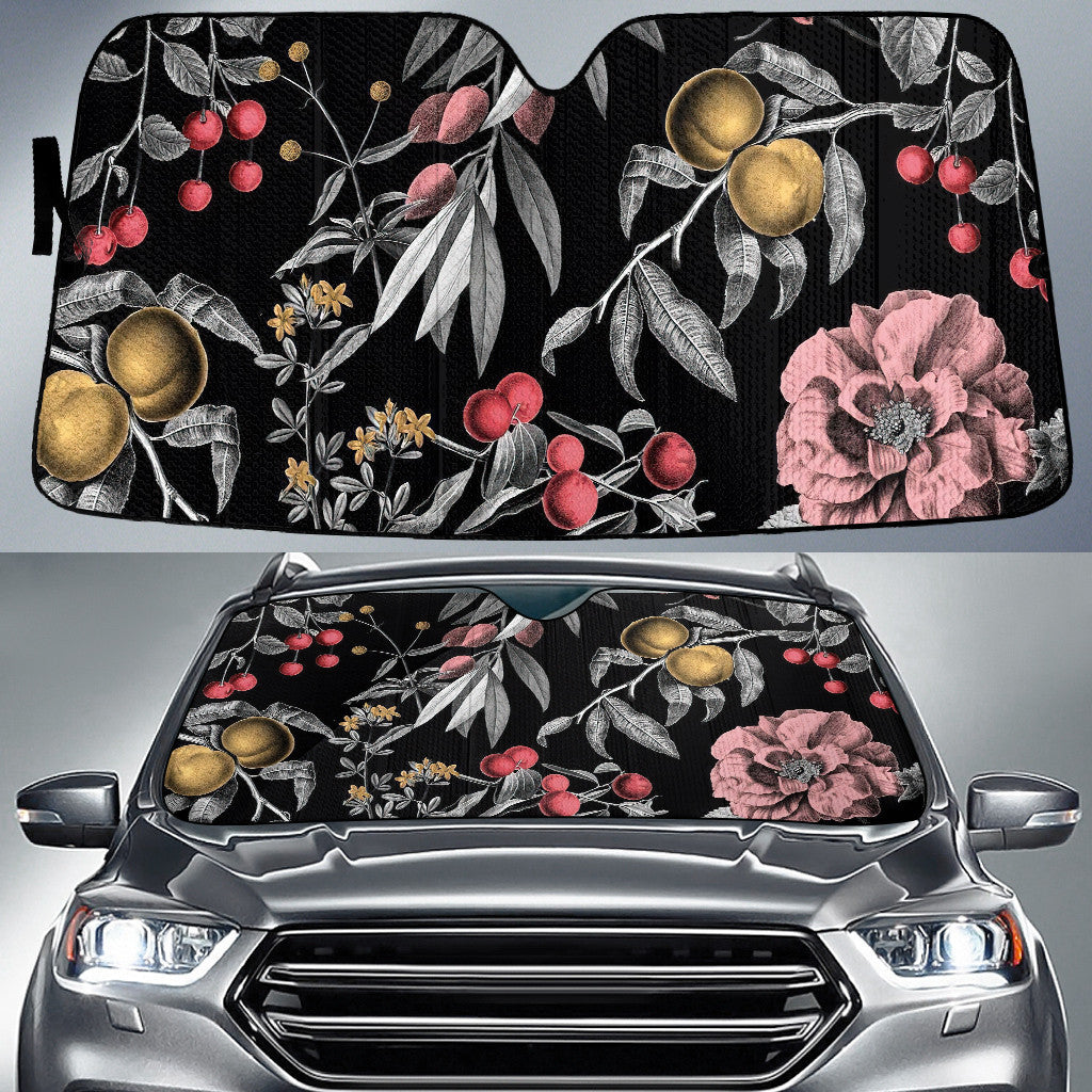 Elegant Rose Floral And Pink Fruits Vintage Printed Car Sun Shades Cover Auto Windshield Coolspod